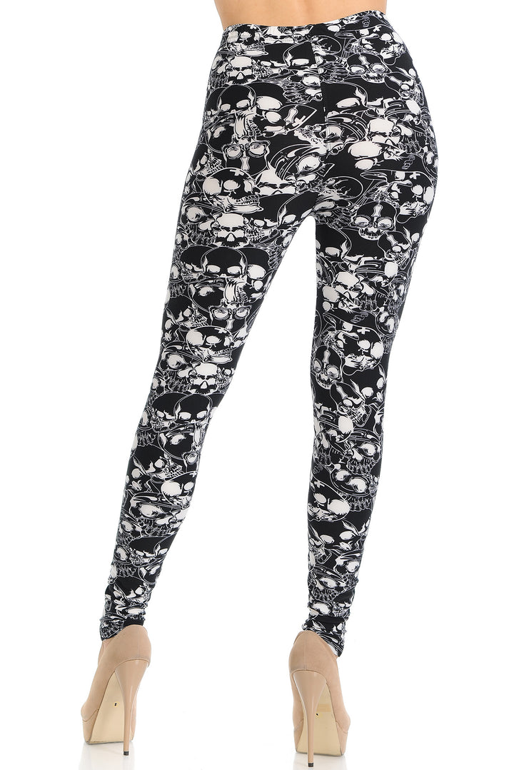 Wholesale Buttery Smooth Black Layers of Skulls Leggings