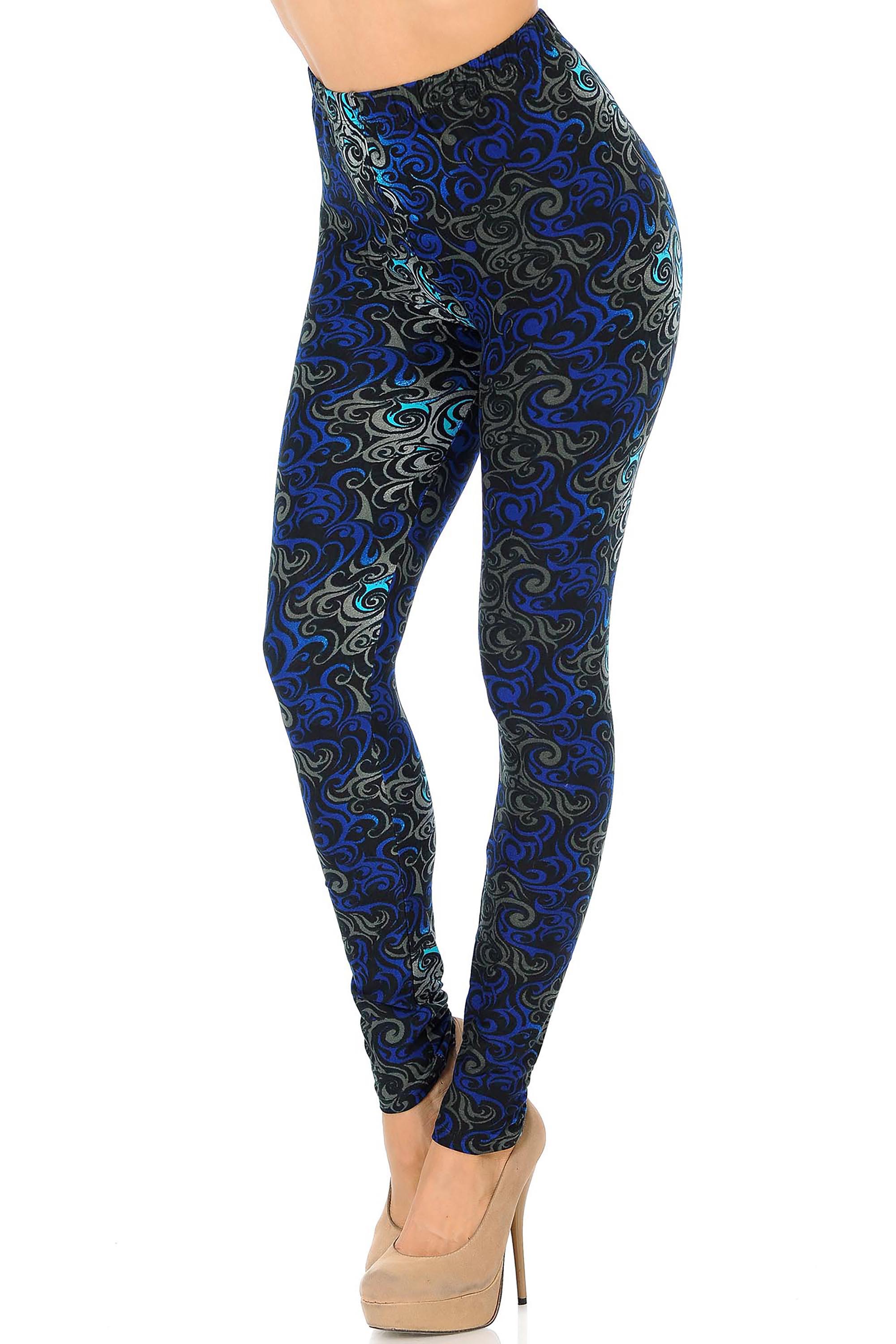 Wholesale Buttery Smooth Blue Tangled Swirl Leggings