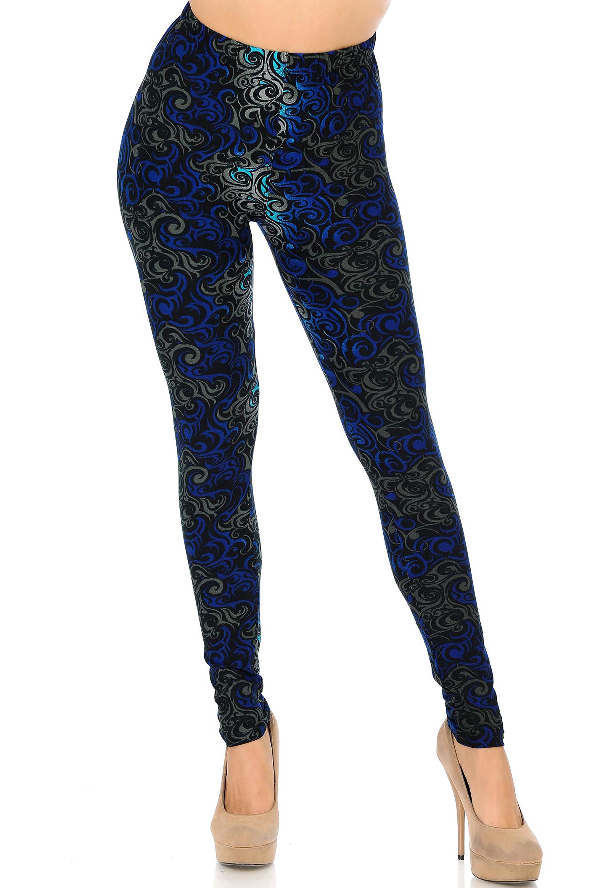 Wholesale Buttery Smooth Blue Tangled Swirl Leggings