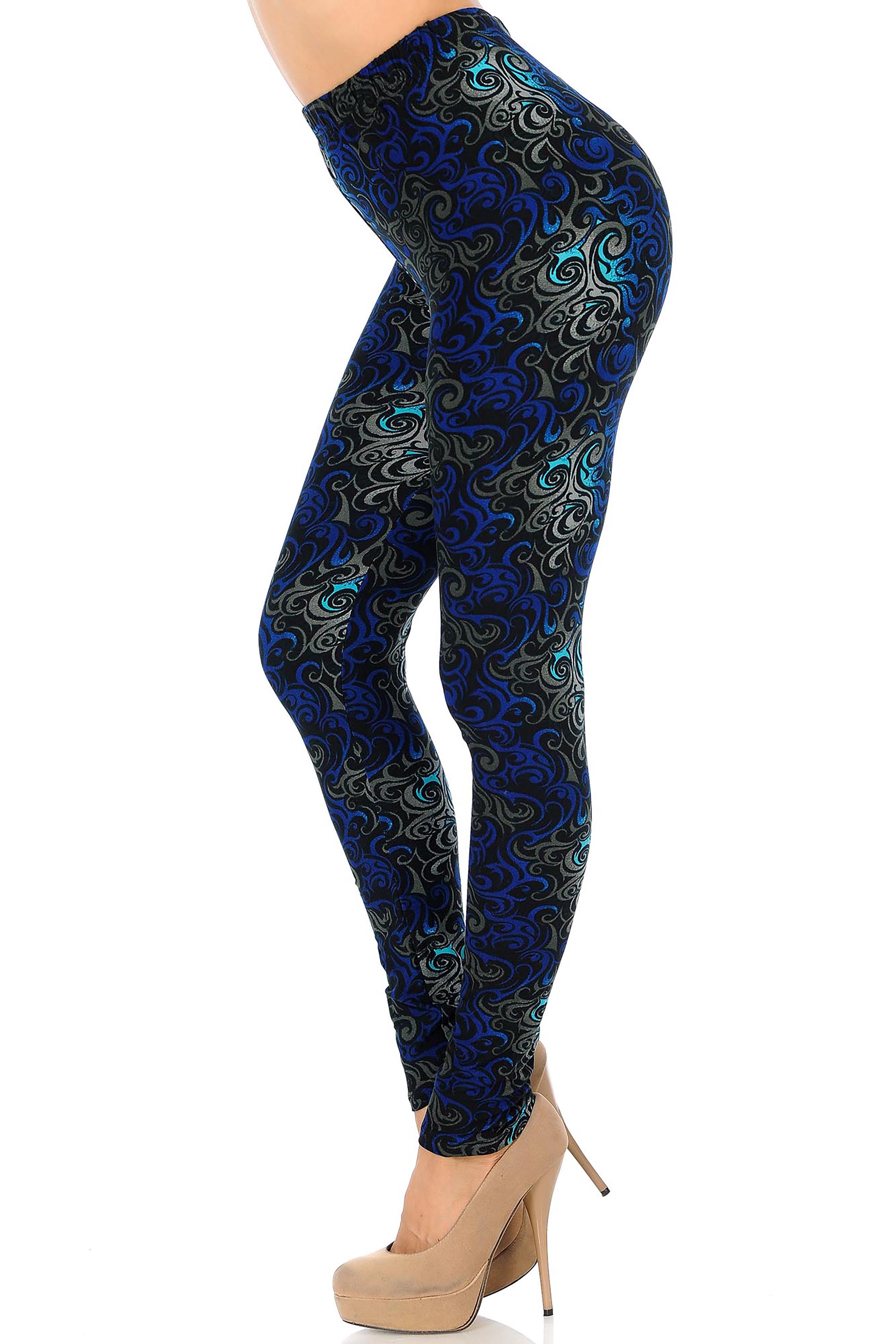 Wholesale Buttery Smooth Blue Tangled Swirl Leggings