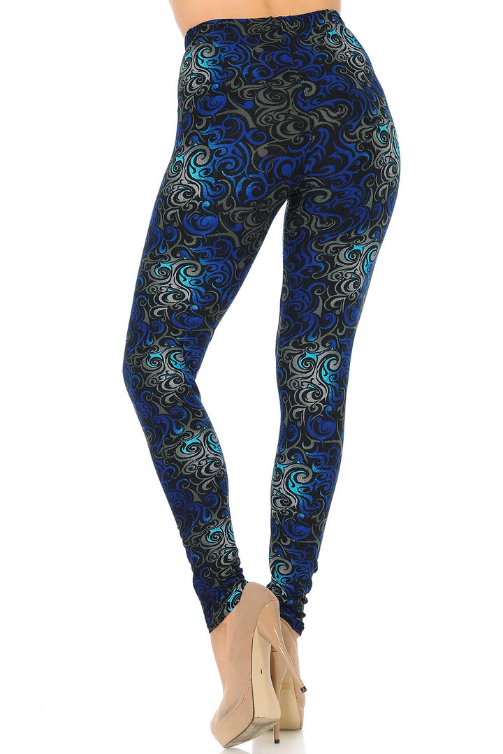 Wholesale Buttery Smooth Blue Tangled Swirl Leggings