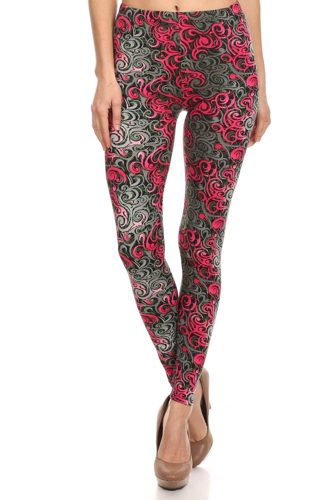 Wholesale Buttery Smooth Fuchsia Tangled Swirl Leggings
