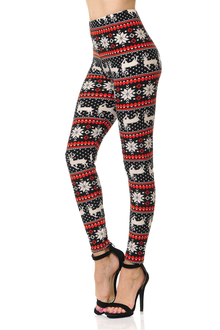 Wholesale Buttery Smooth Snowflakes and Reindeer Christmas Leggings