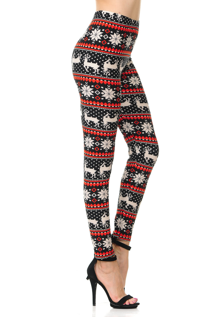 Wholesale Buttery Smooth Snowflakes and Reindeer Christmas Leggings
