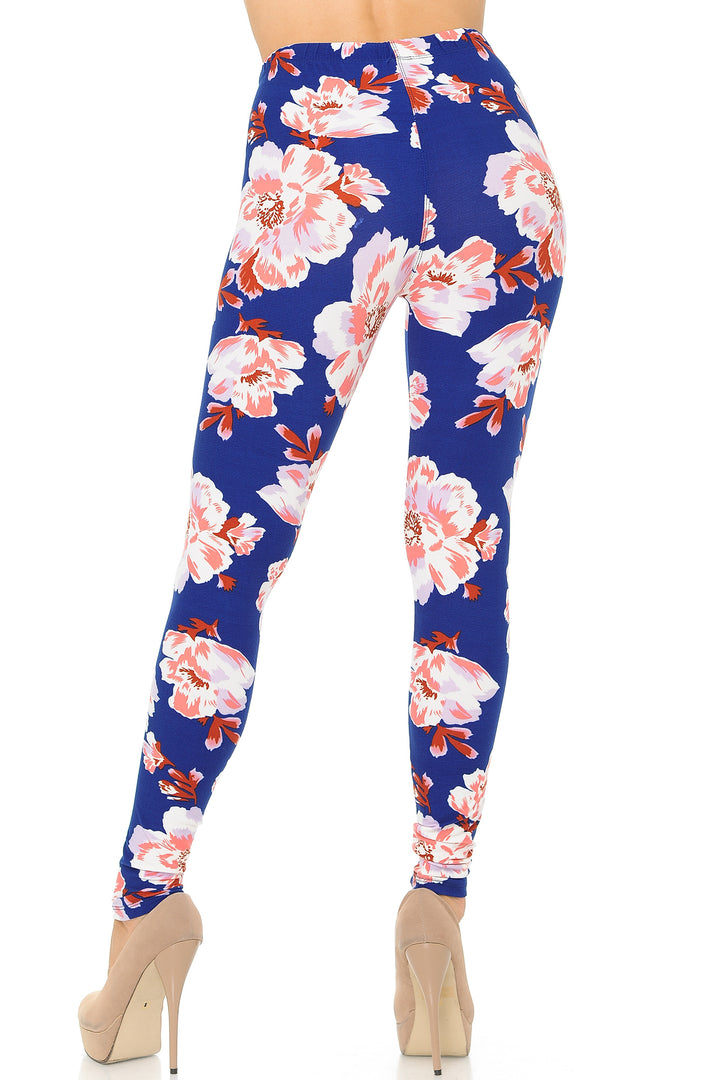 Wholesale Buttery Smooth Blooming Floral On Blue Leggings