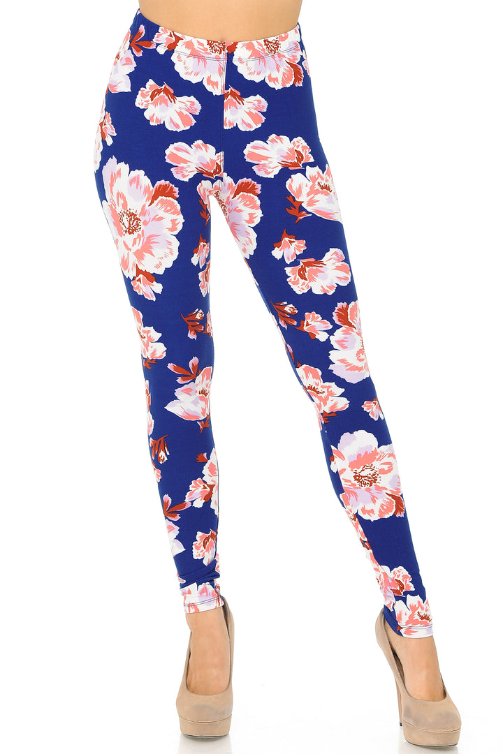 Wholesale Buttery Smooth Blooming Floral On Blue Leggings