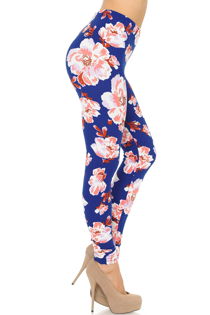 Wholesale Buttery Smooth Blooming Floral On Blue Leggings