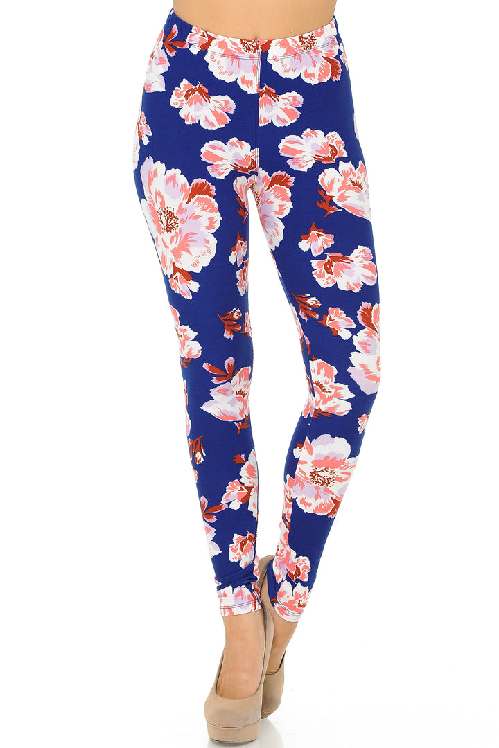 Wholesale Buttery Smooth Blooming Floral On Blue Leggings