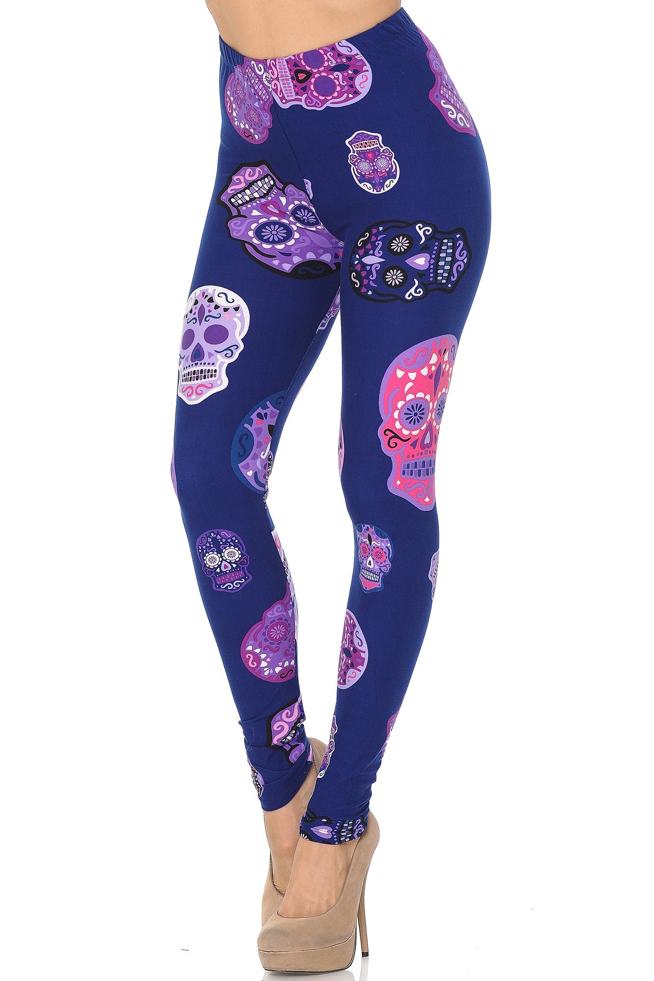 Wholesale Buttery Smooth Violet Sugar Skulls Leggings