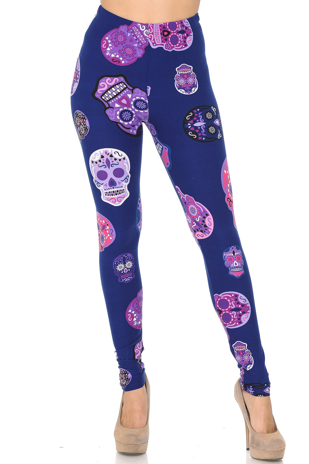Wholesale Buttery Smooth Violet Sugar Skulls Leggings