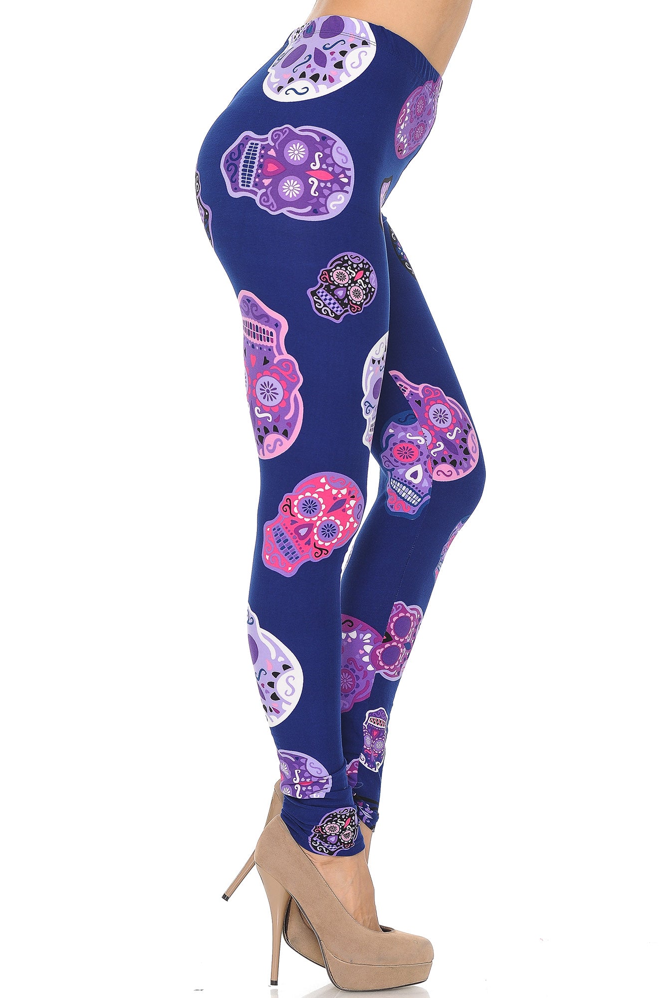 Wholesale Buttery Smooth Violet Sugar Skulls Leggings