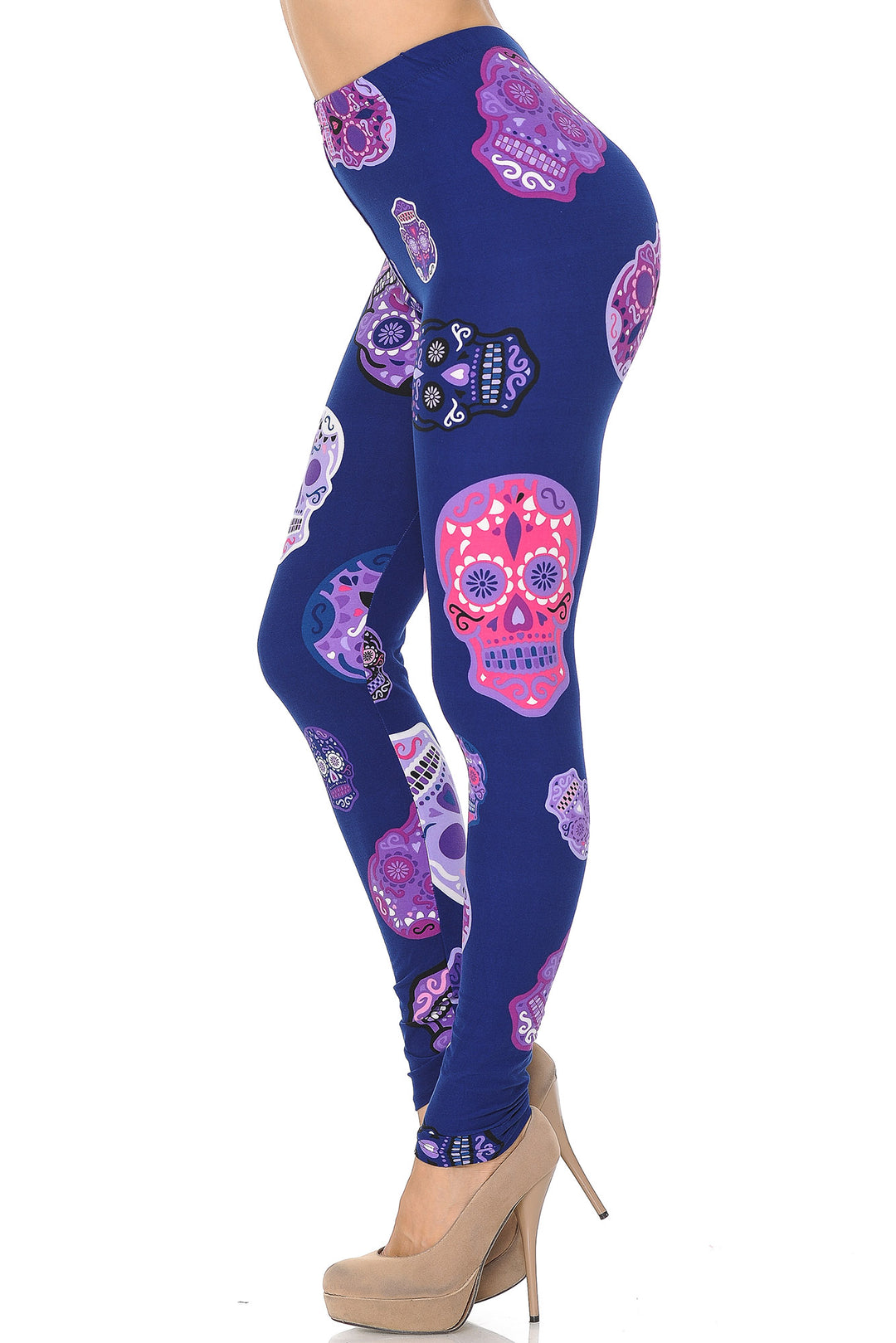 Wholesale Buttery Smooth Violet Sugar Skulls Leggings