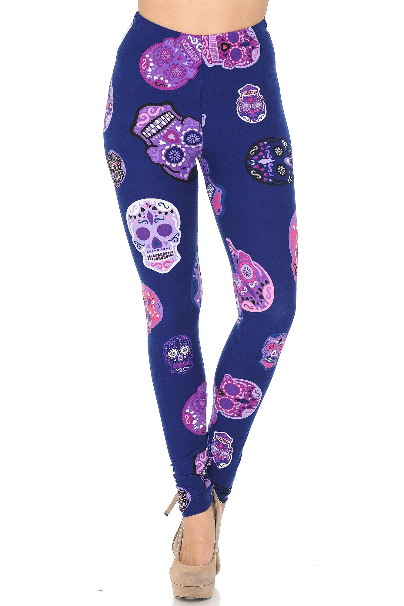 Wholesale Buttery Smooth Violet Sugar Skulls Leggings