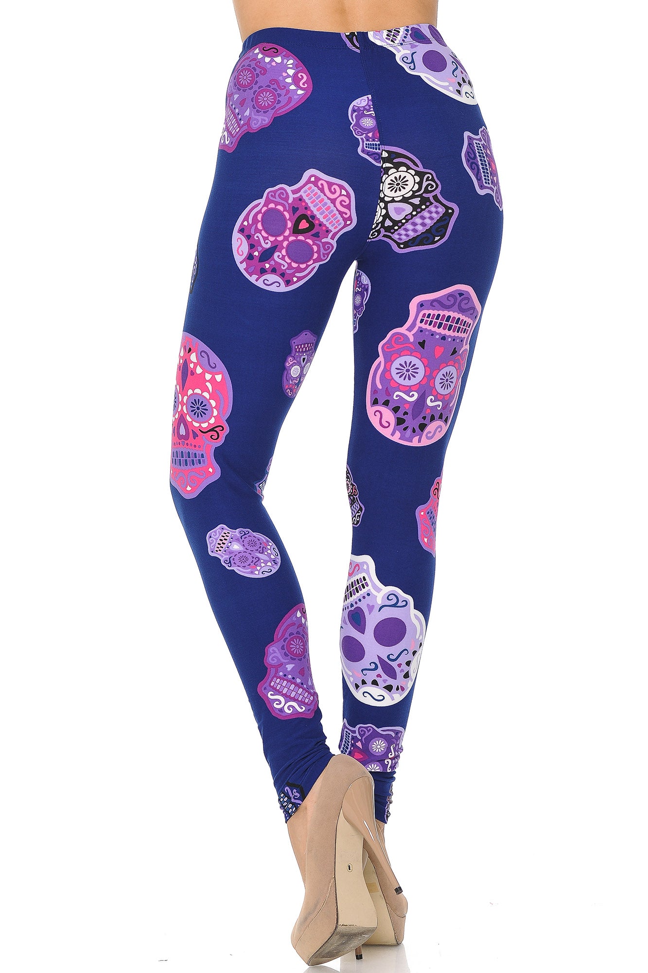 Wholesale Buttery Smooth Violet Sugar Skulls Leggings