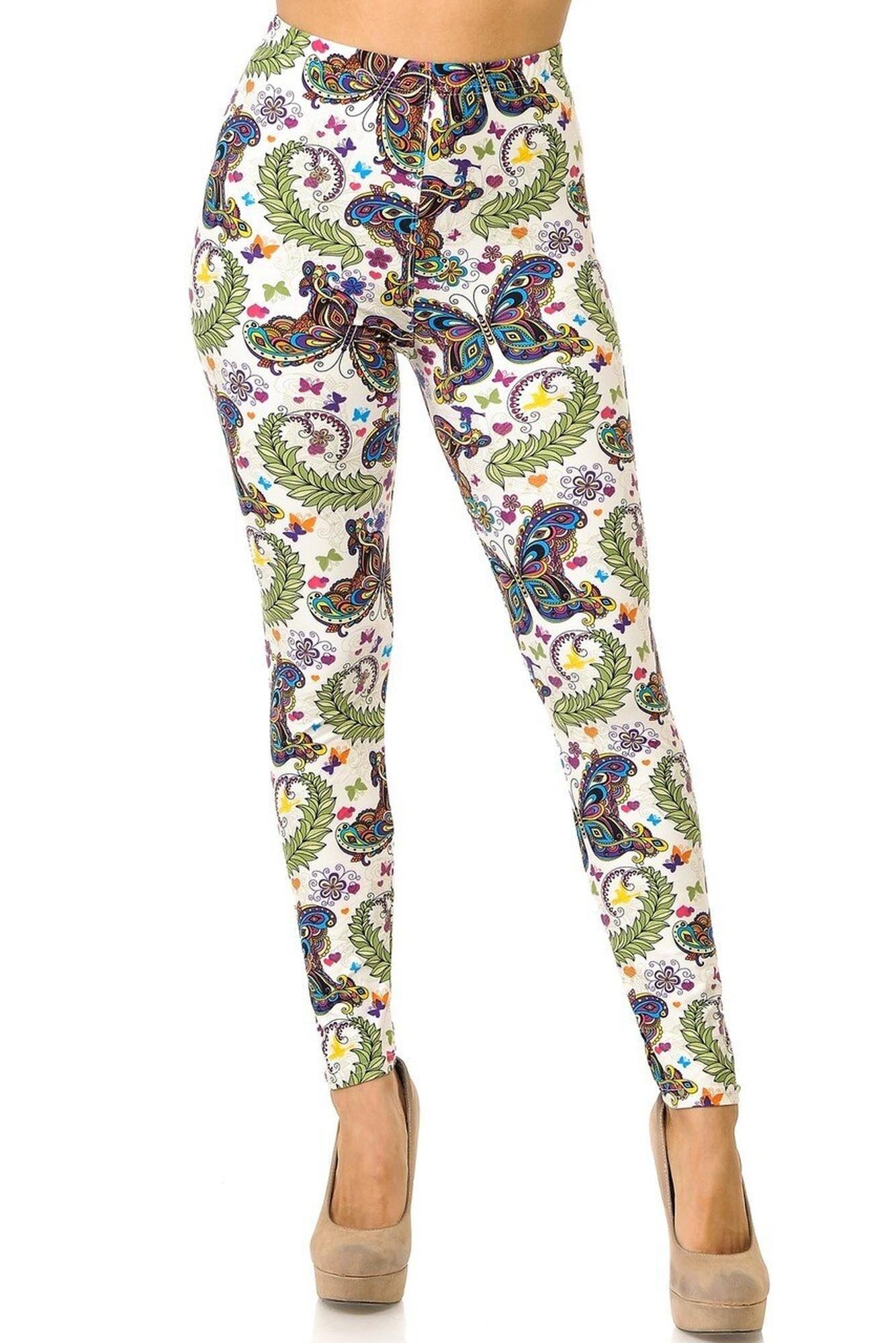 Wholesale Buttery Smooth Dainty Ivory Butterfly Leggings