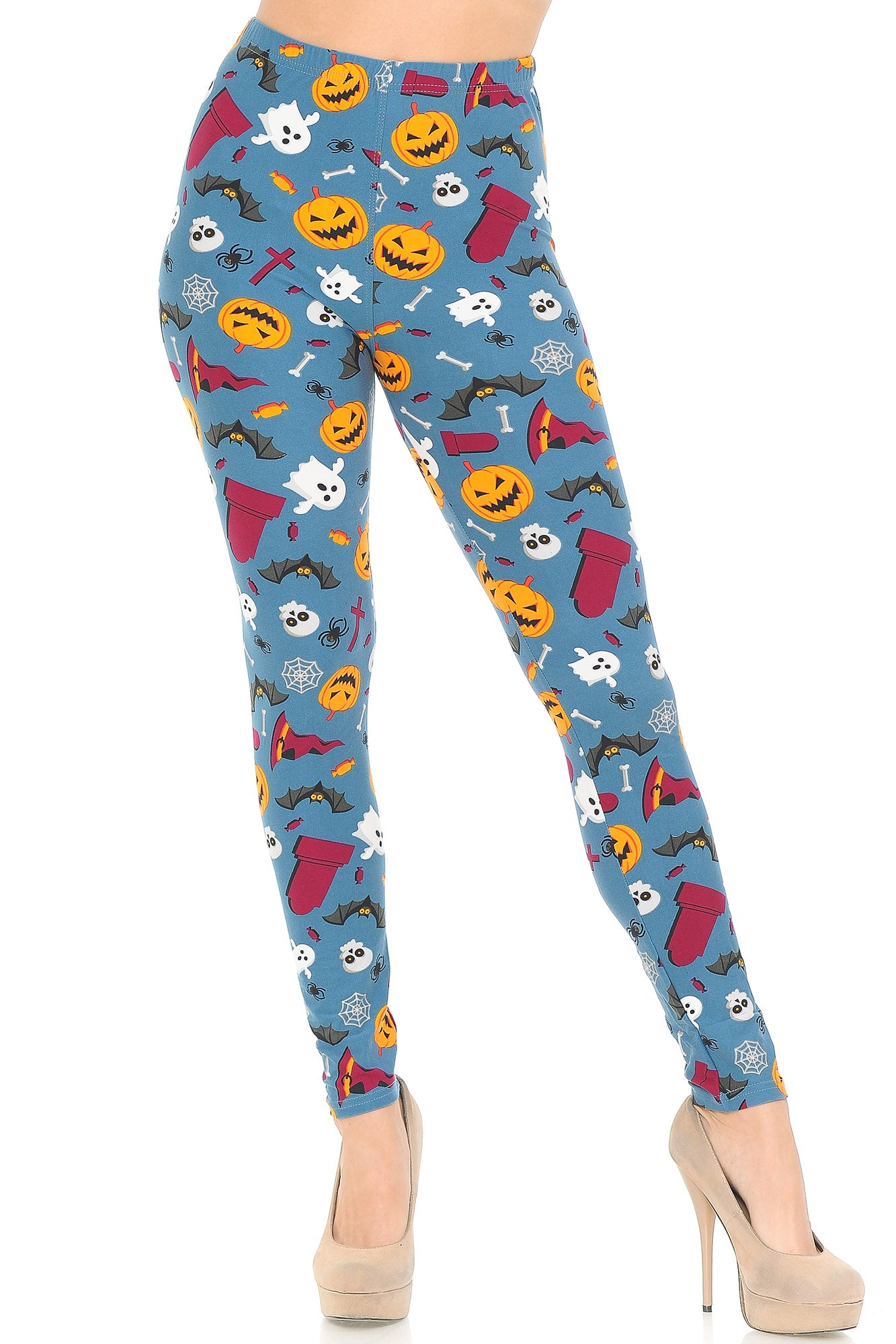 Wholesale Buttery Smooth Steel Blue Halloween Motif Leggings