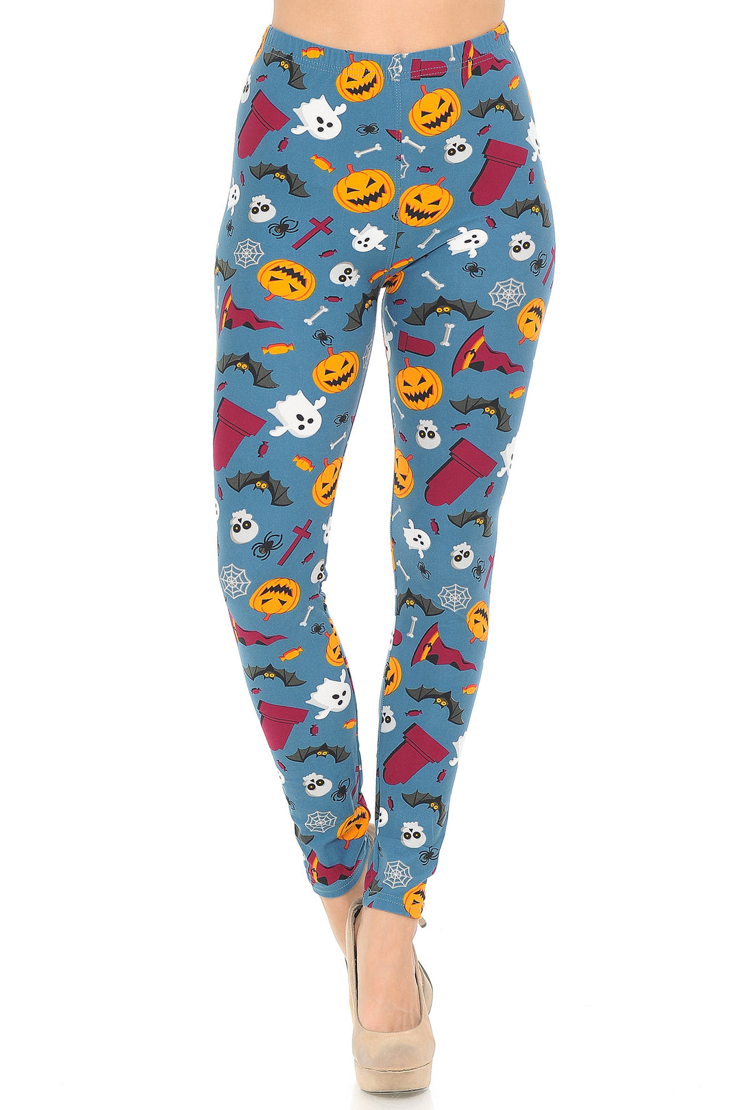 Wholesale Buttery Smooth Steel Blue Halloween Motif Leggings