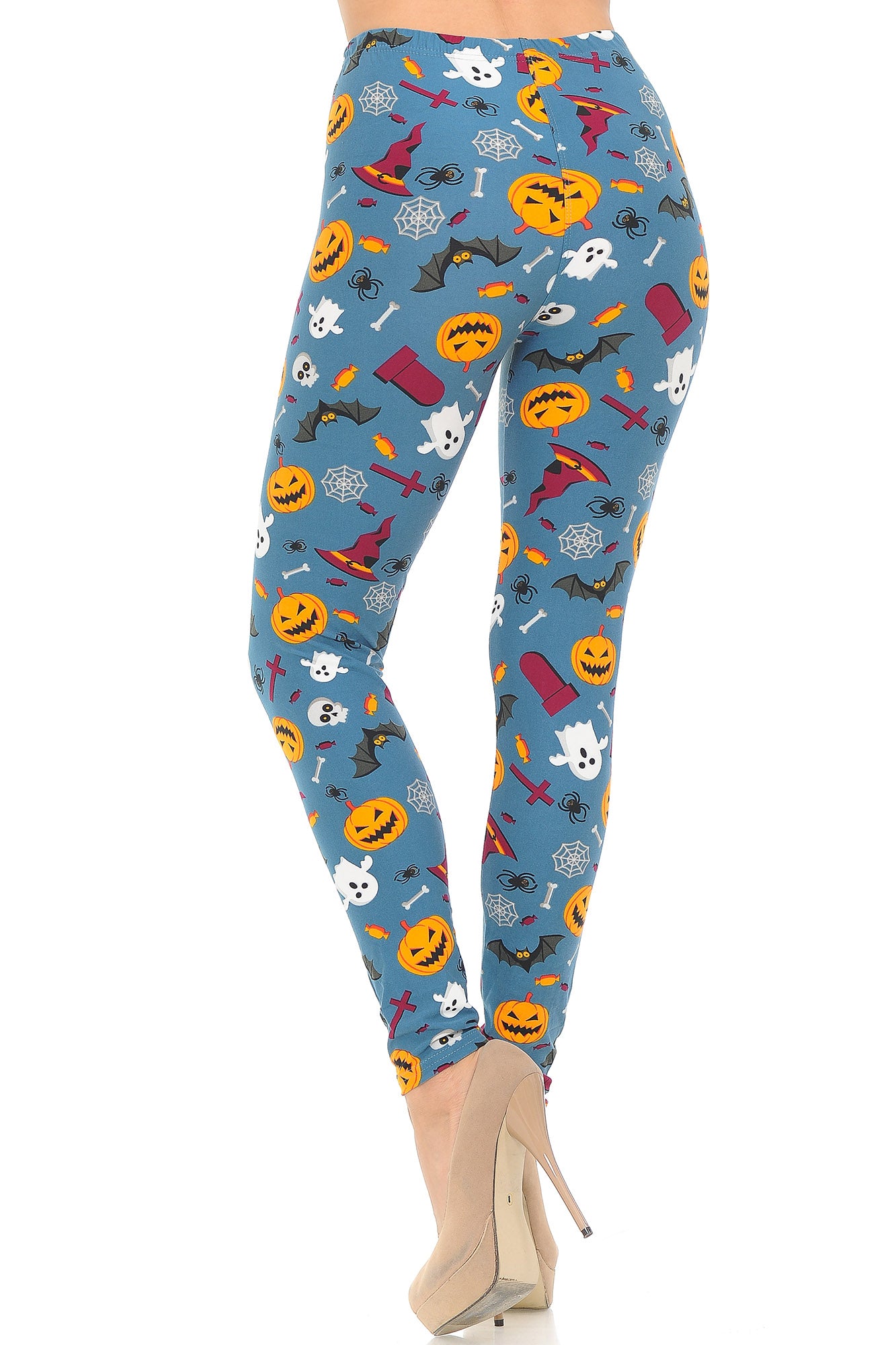 Wholesale Buttery Smooth Steel Blue Halloween Motif Leggings