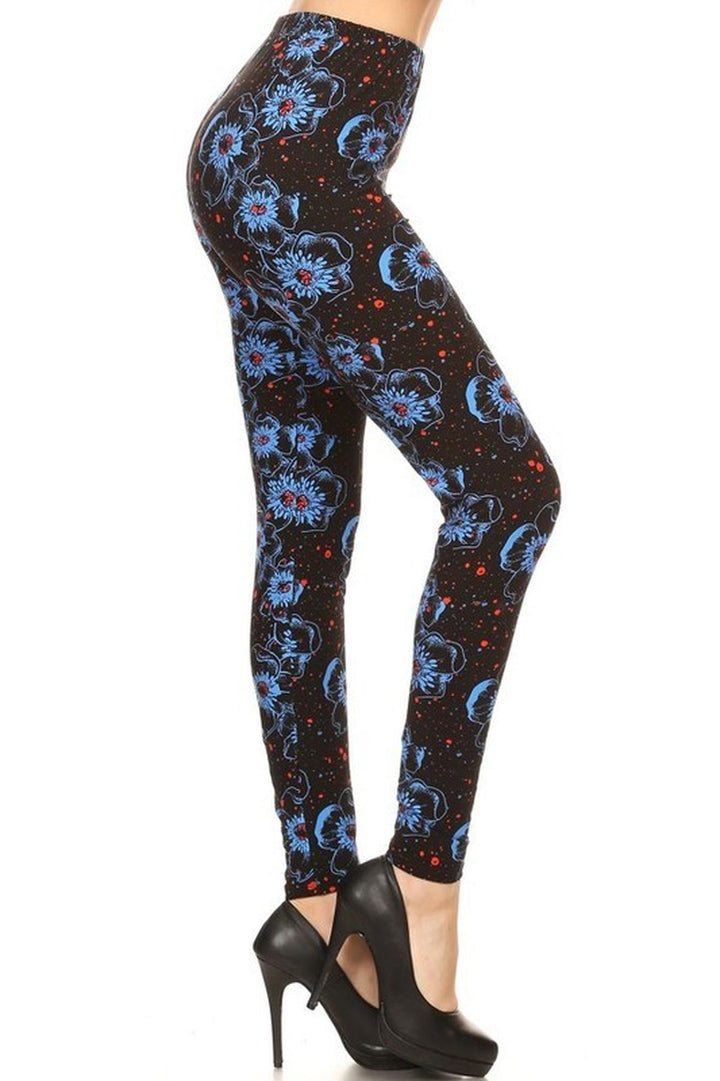 Wholesale Buttery Smooth Blue Evening Bloom Floral Leggings