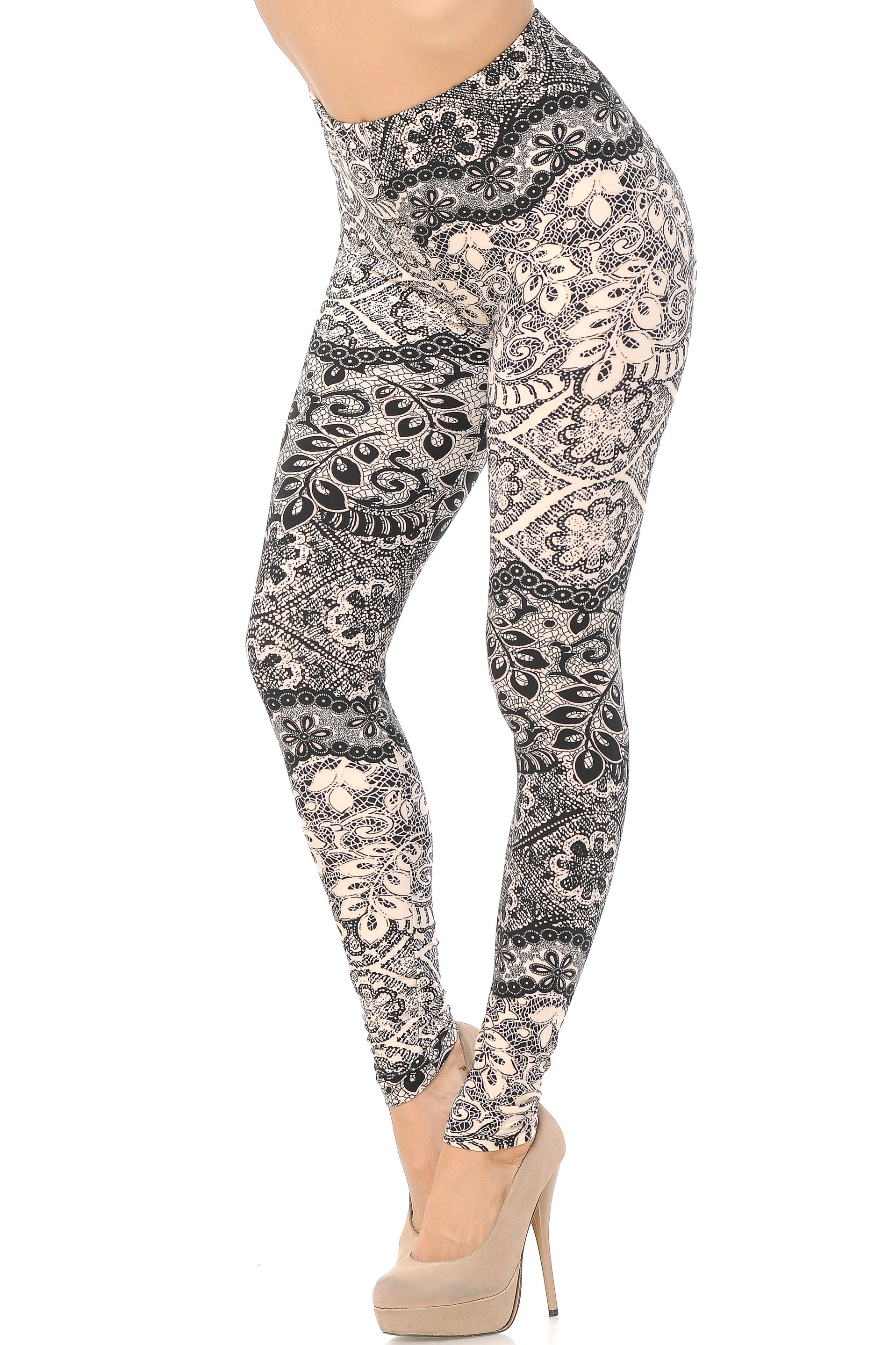 Wholesale Buttery Smooth Cream Leaf Leggings