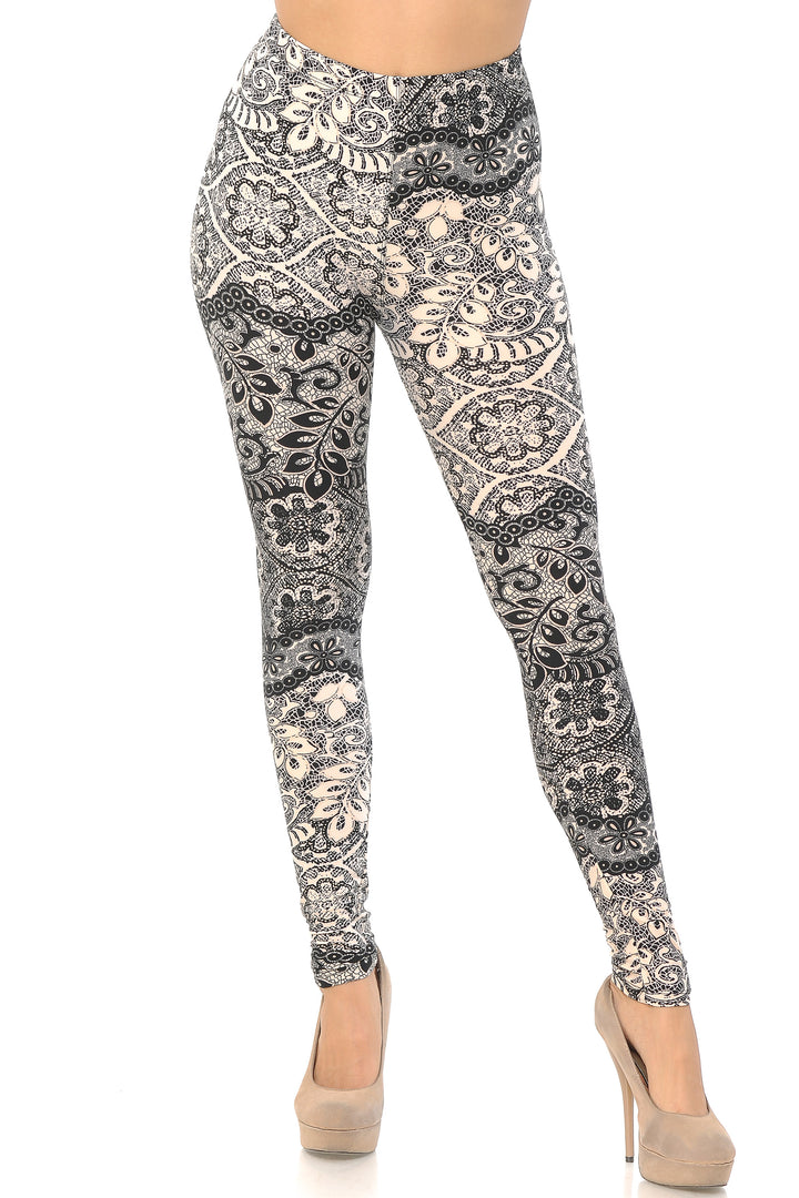 Wholesale Buttery Smooth Cream Leaf Leggings