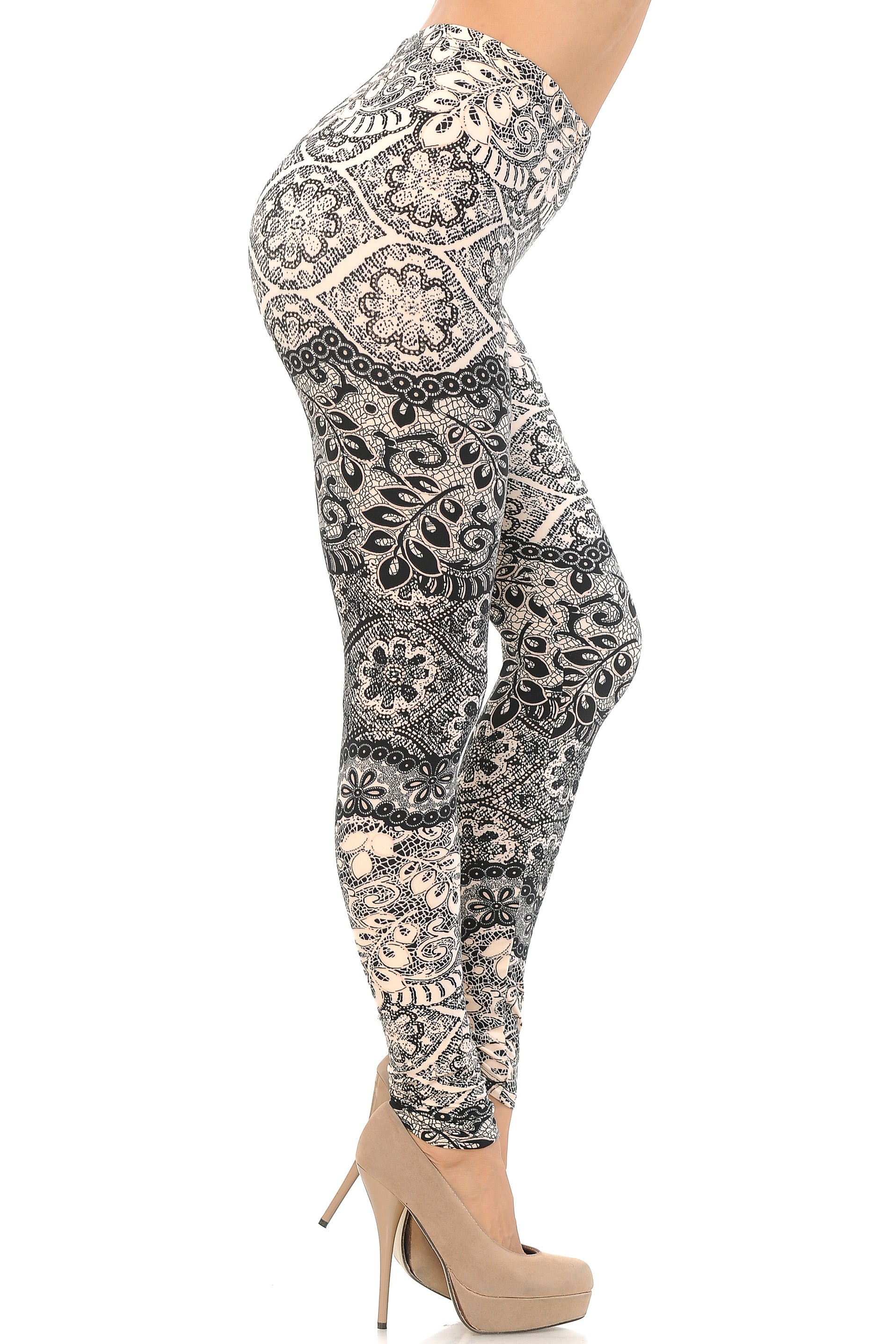 Wholesale Buttery Smooth Cream Leaf Leggings