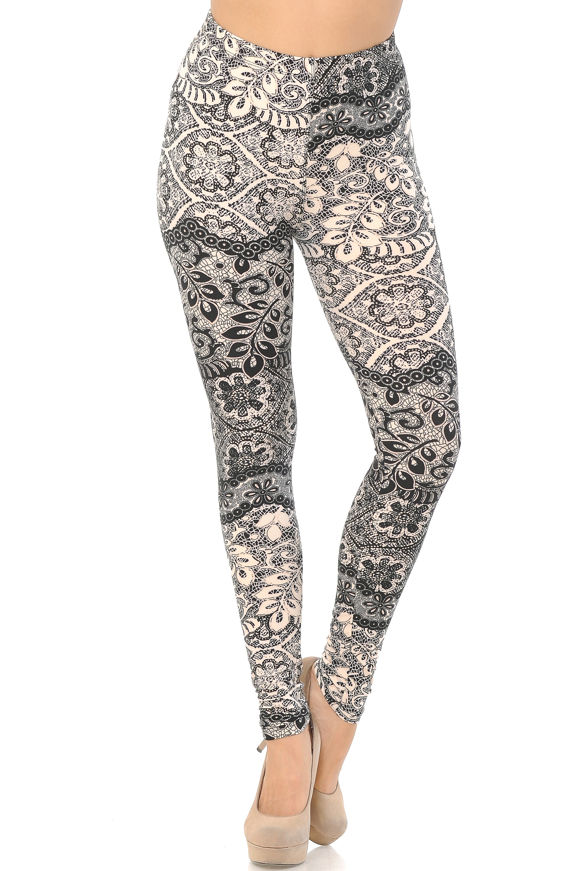 Wholesale Buttery Smooth Cream Leaf Leggings