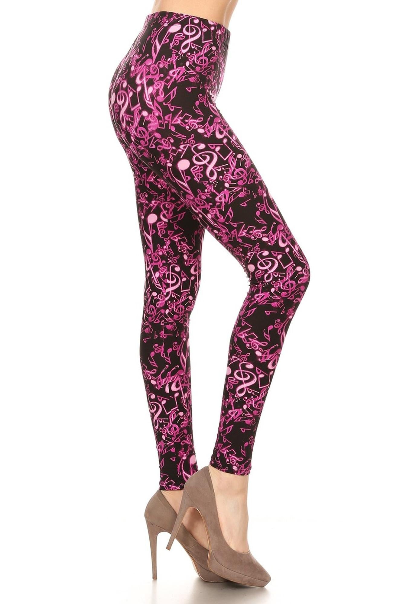 Wholesale Buttery Smooth Electric Fuchsia Music Note Leggings