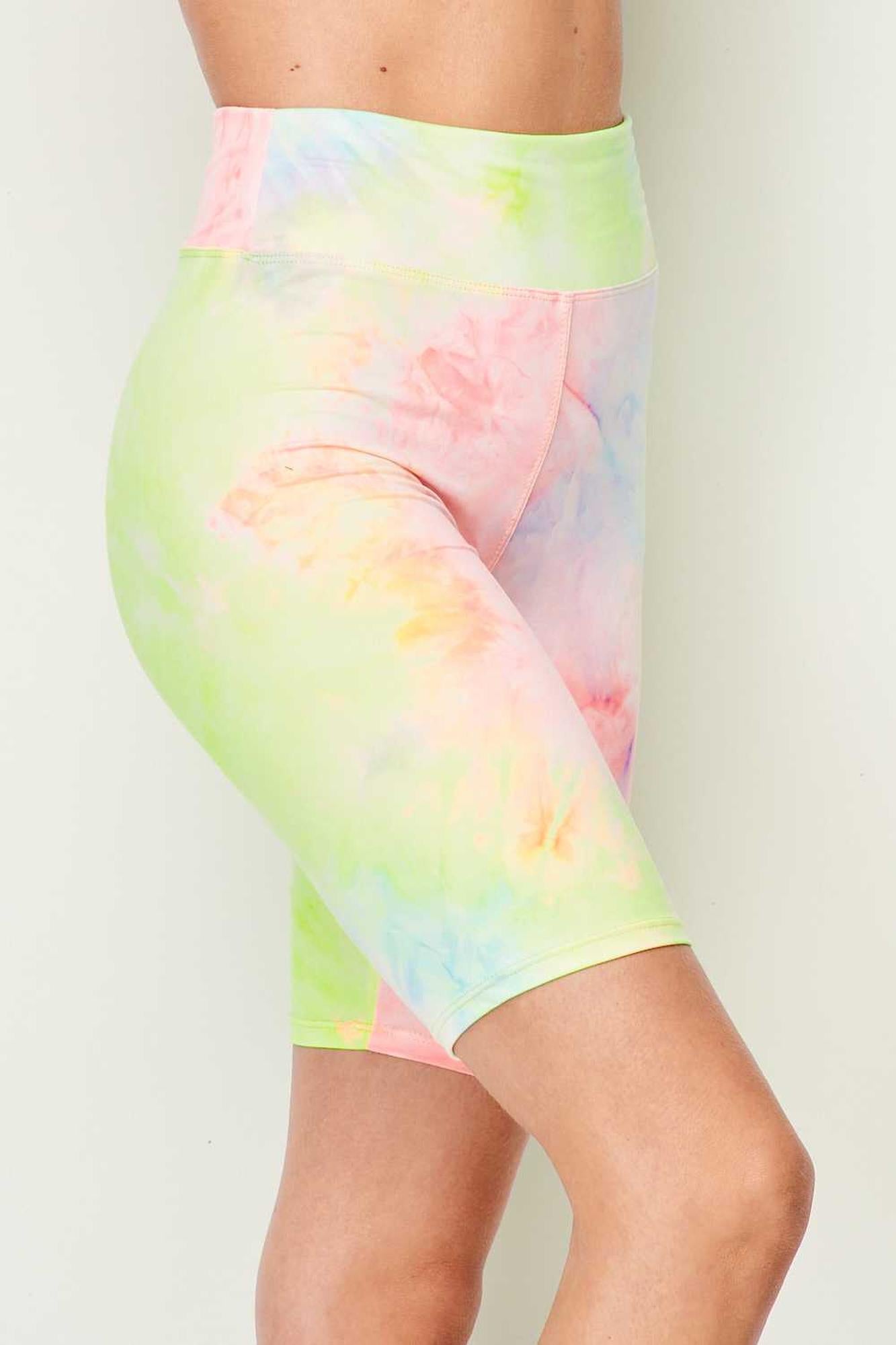 Wholesale Buttery Smooth Pastel Tie Dye High Waisted Biker Shorts - 3 Inch Waist