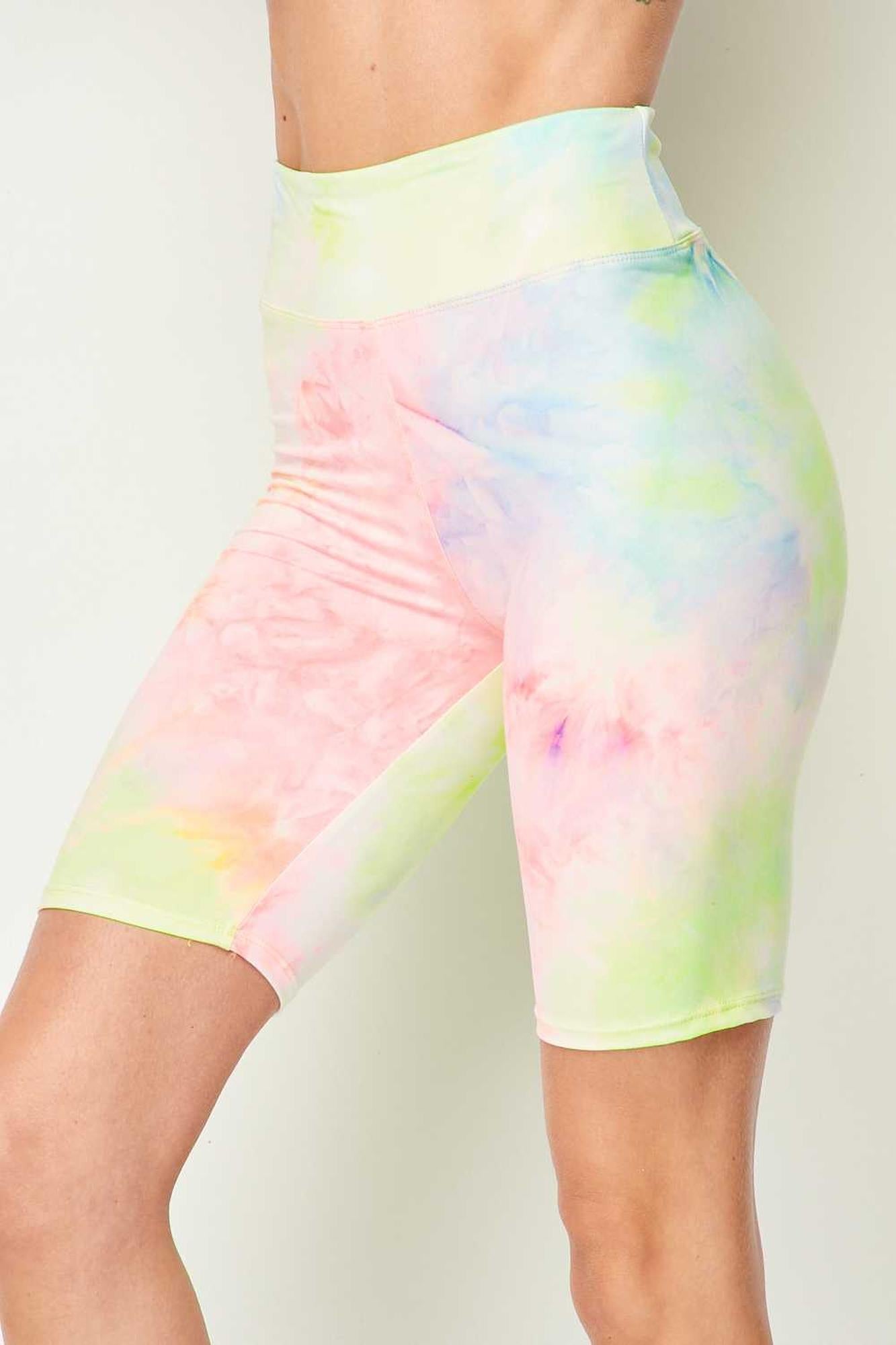 Wholesale Buttery Smooth Pastel Tie Dye High Waisted Biker Shorts - 3 Inch Waist