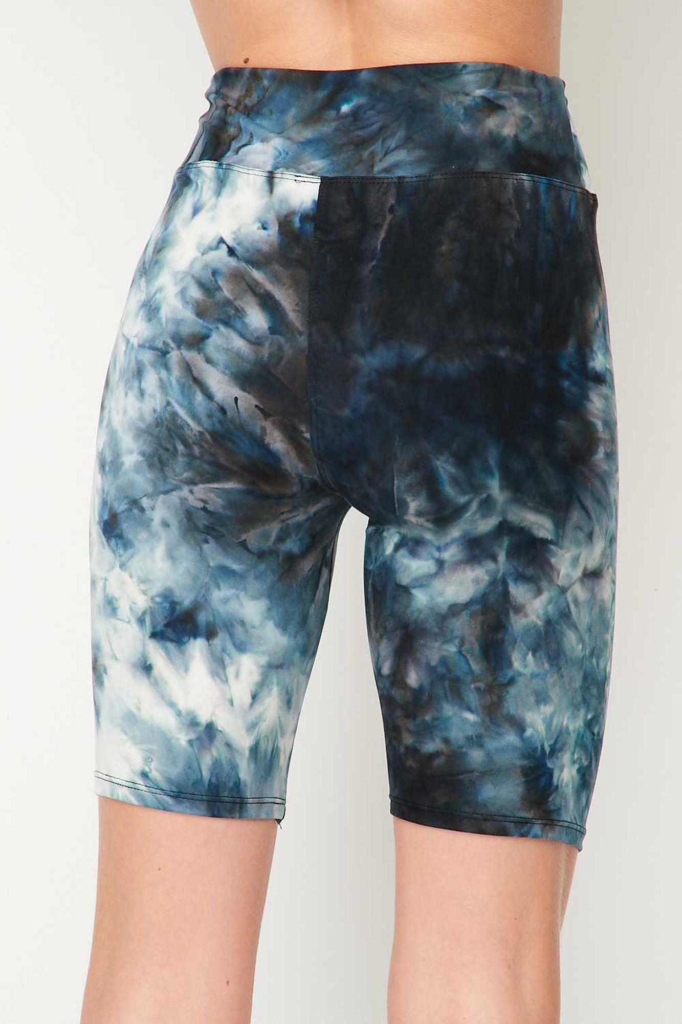 Wholesale Buttery Smooth Steel Blue Tie Dye High Waisted Biker Shorts - 3 Inch Waist