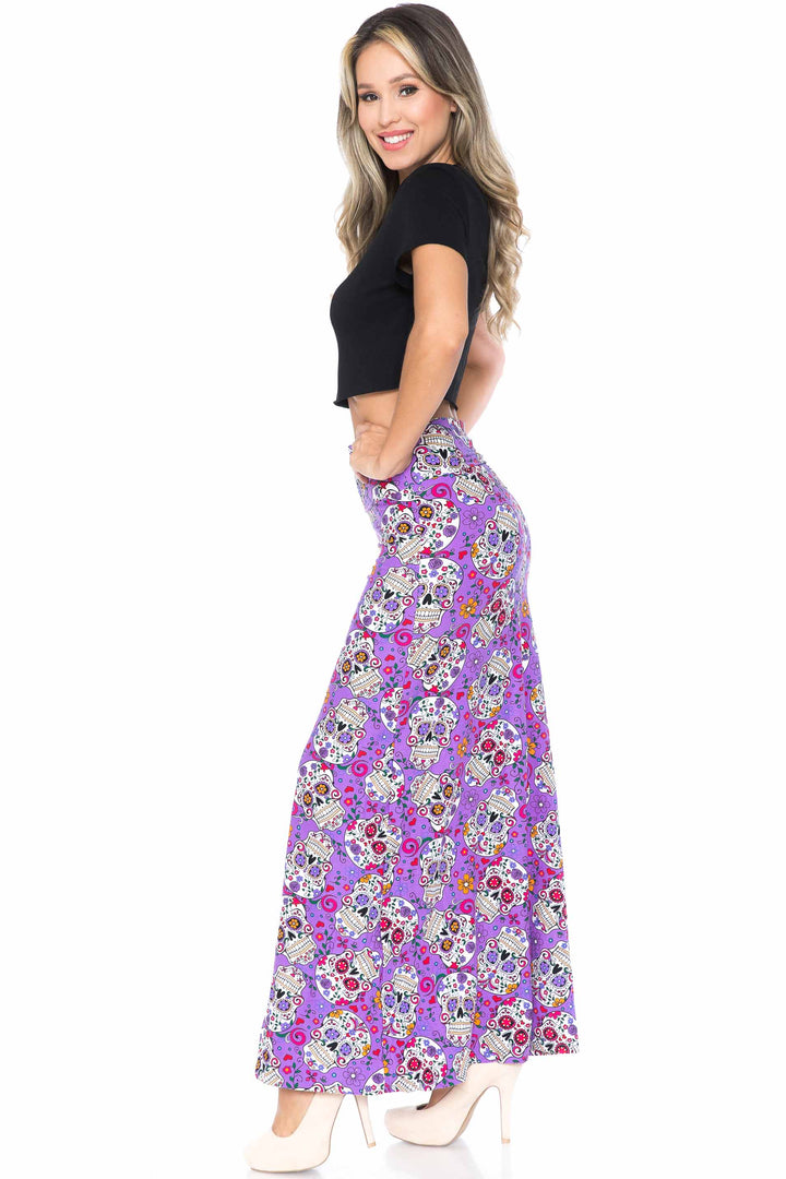 Wholesale Buttery Smooth Purple Sugar Skull Maxi Skirt