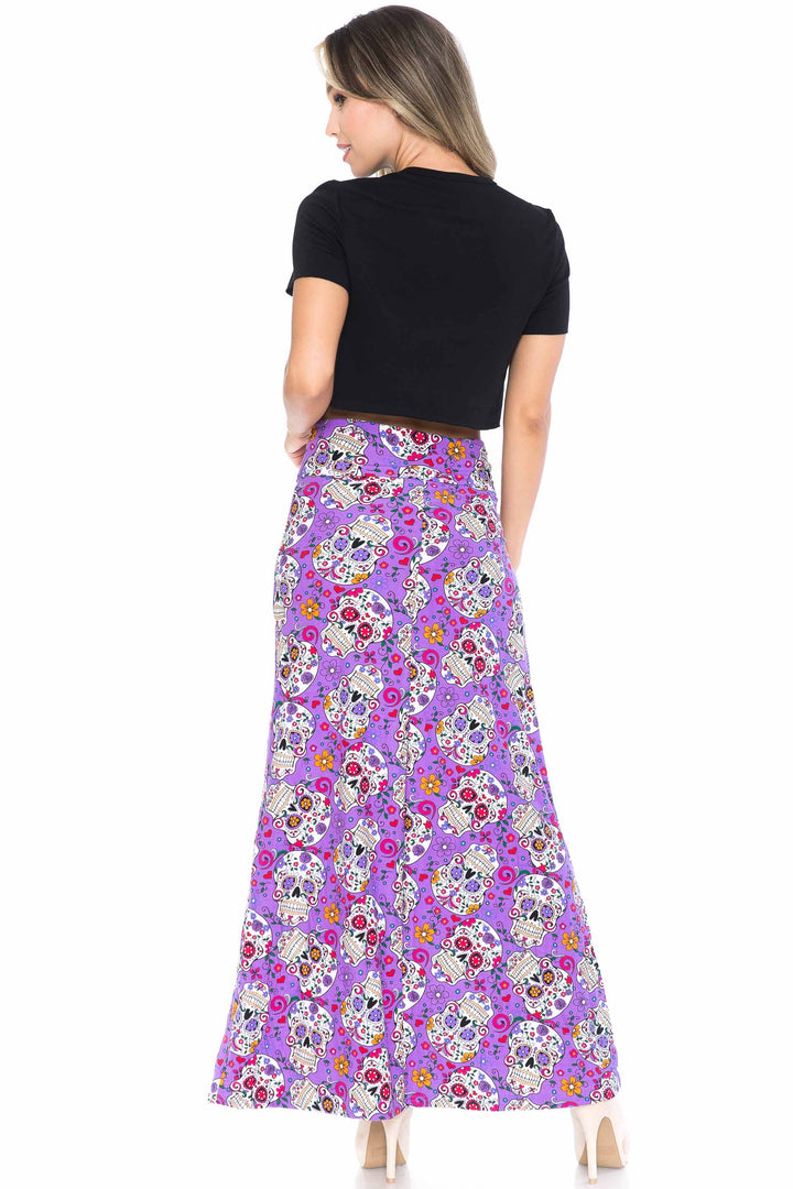 Wholesale Buttery Smooth Purple Sugar Skull Maxi Skirt