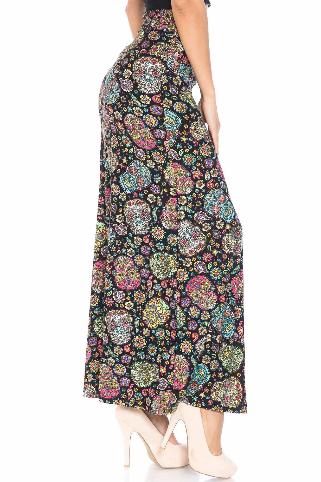 Wholesale Buttery Smooth Mandala Sugar Skull Maxi Skirt