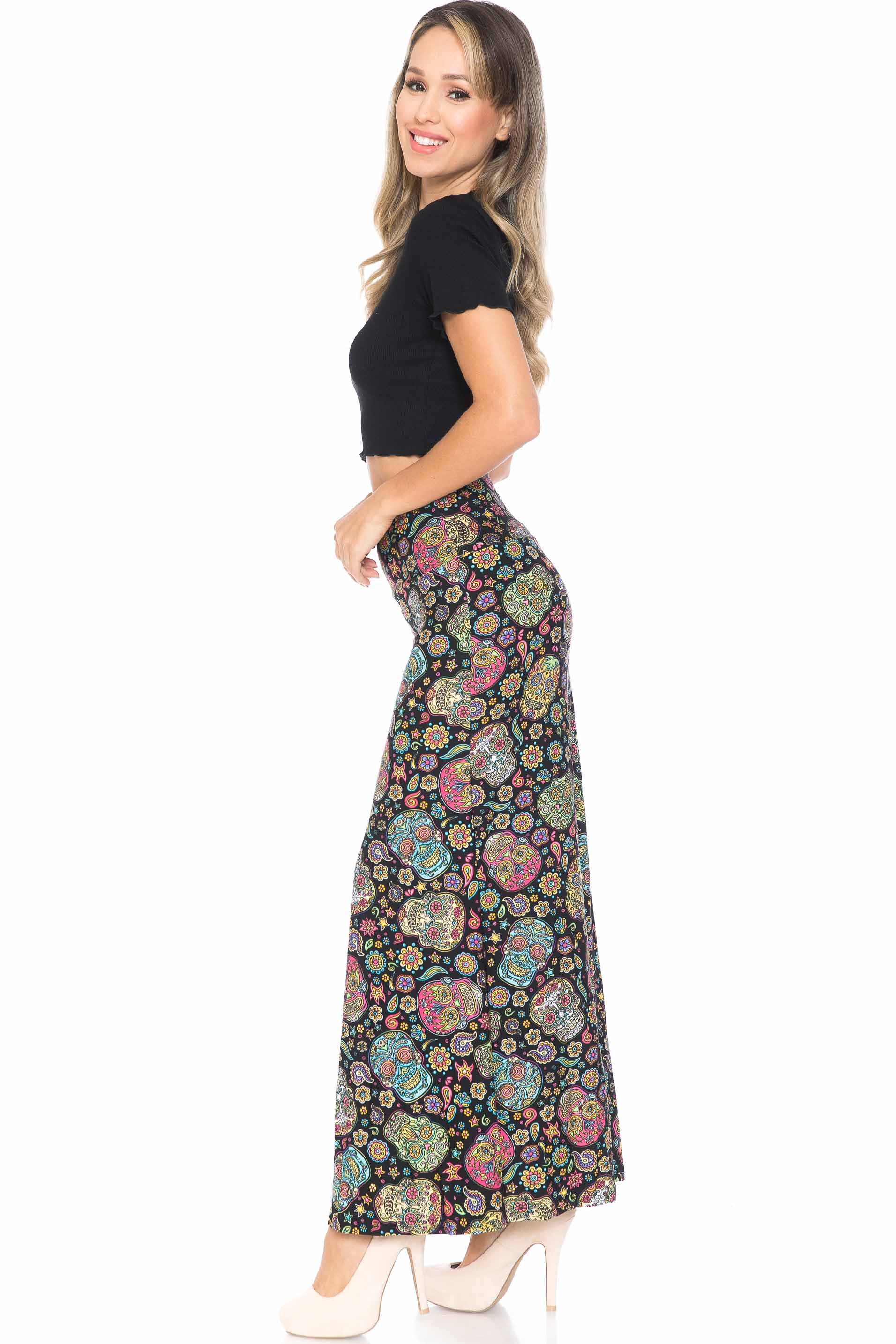 Wholesale Buttery Smooth Mandala Sugar Skull Maxi Skirt