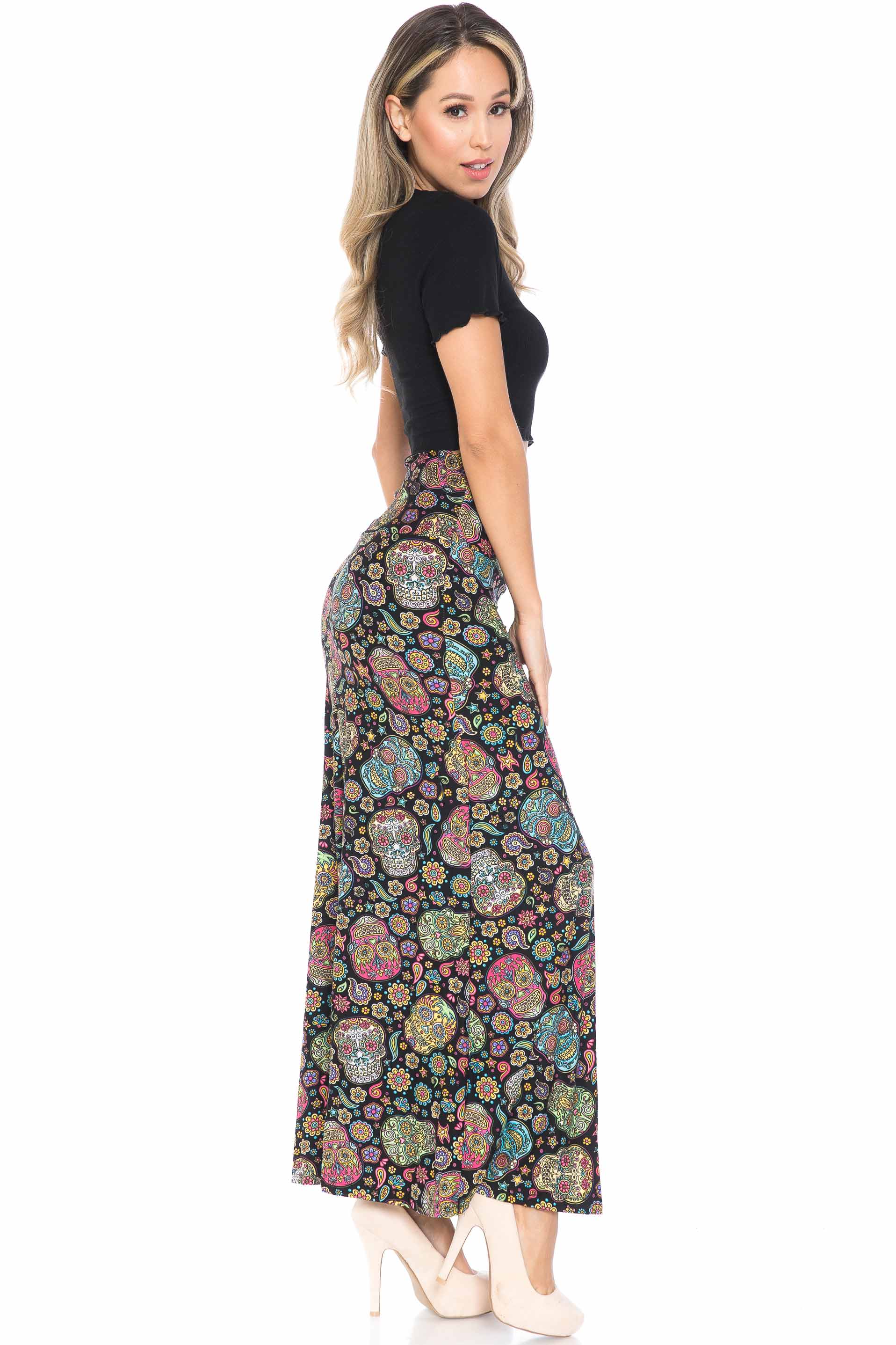 Wholesale Buttery Smooth Mandala Sugar Skull Maxi Skirt