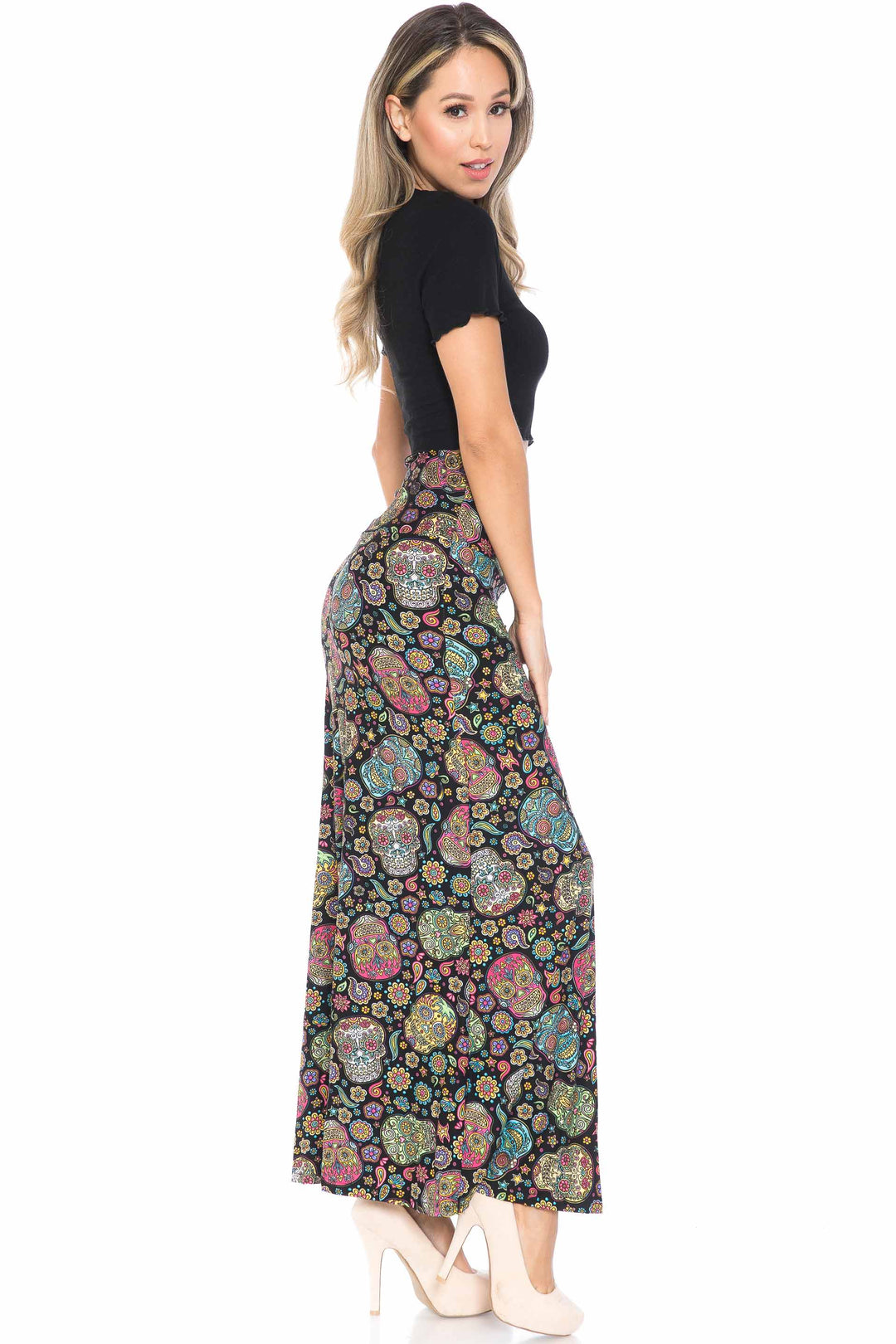 Wholesale Buttery Smooth Mandala Sugar Skull Maxi Skirt