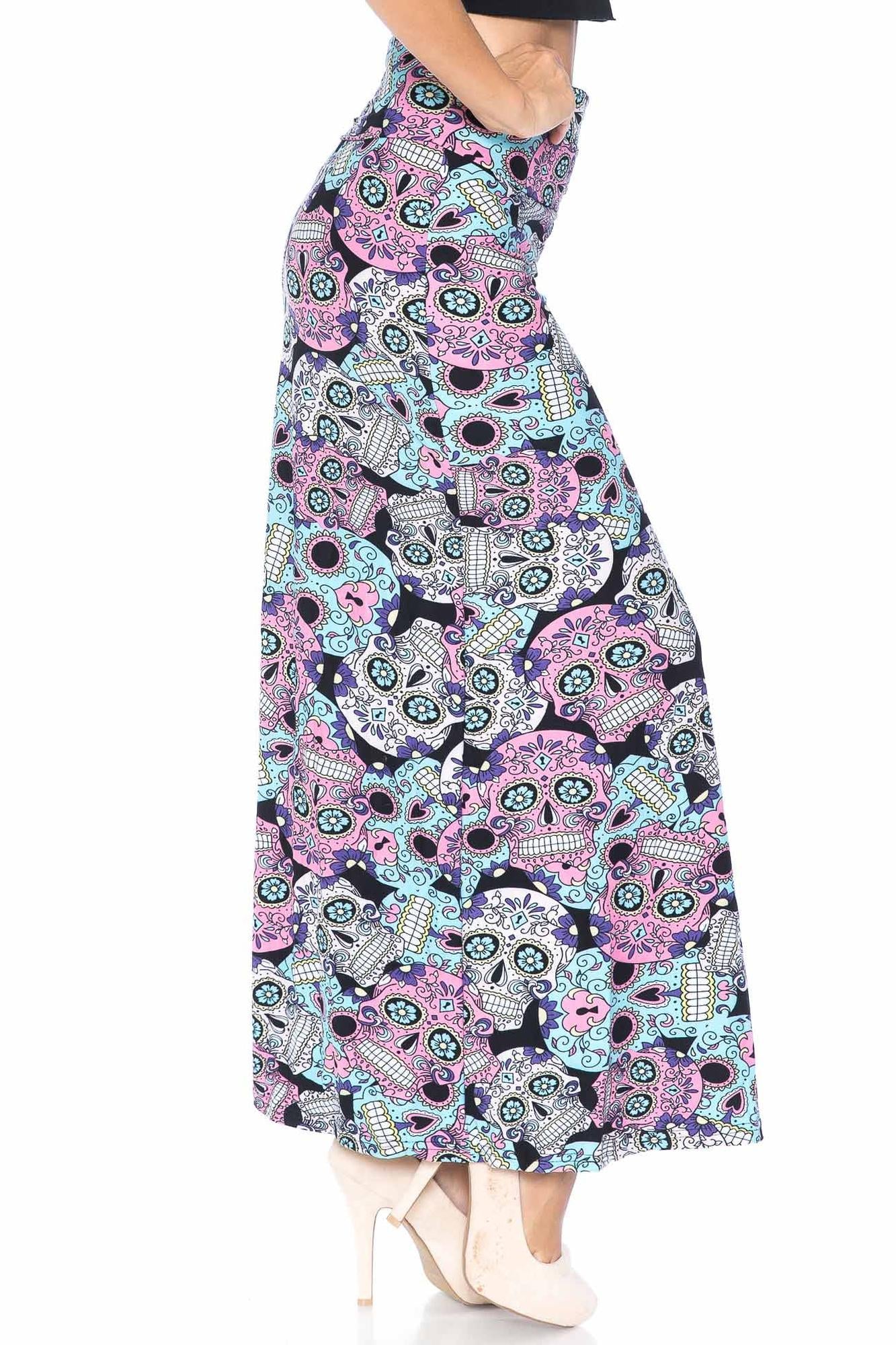 Wholesale Buttery Smooth Pastel Sugar Skull Maxi Skirt