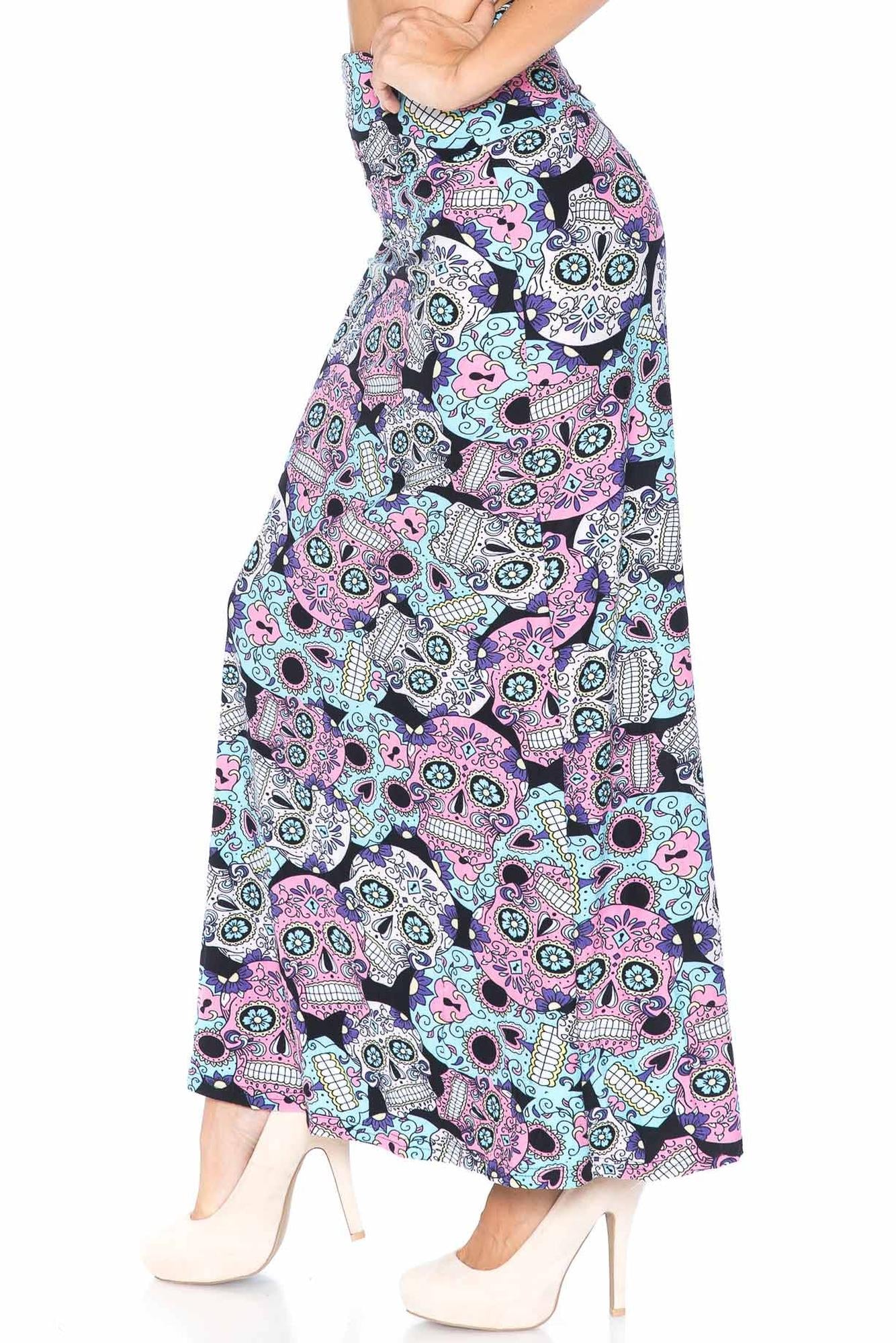 Wholesale Buttery Smooth Pastel Sugar Skull Maxi Skirt