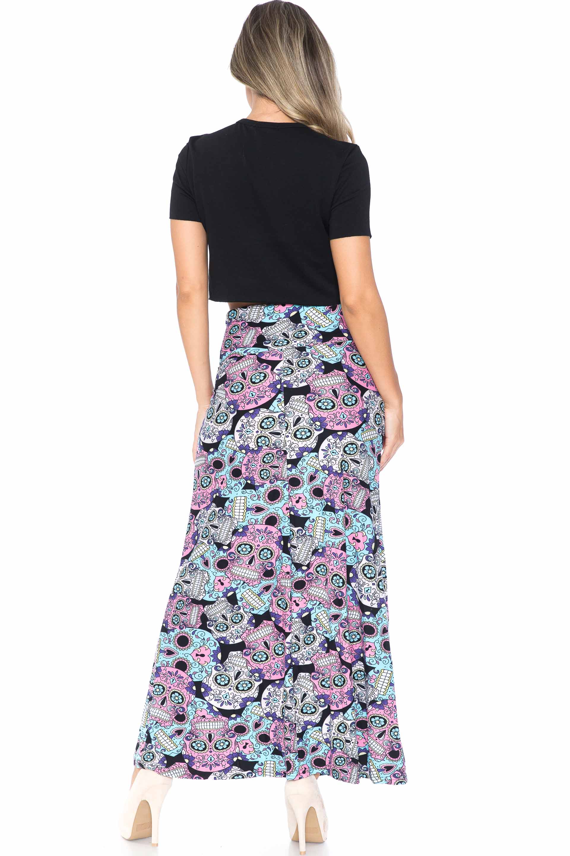 Wholesale Buttery Smooth Pastel Sugar Skull Maxi Skirt