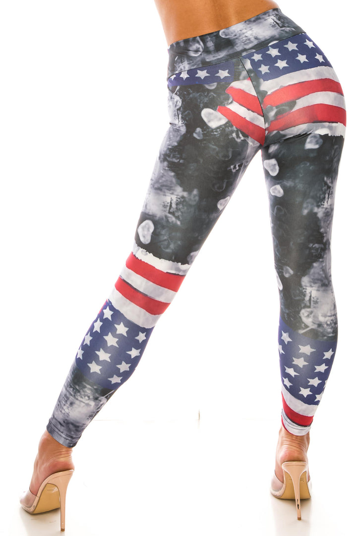 Wholesale Painted USA Flag High Waisted Sport Leggings