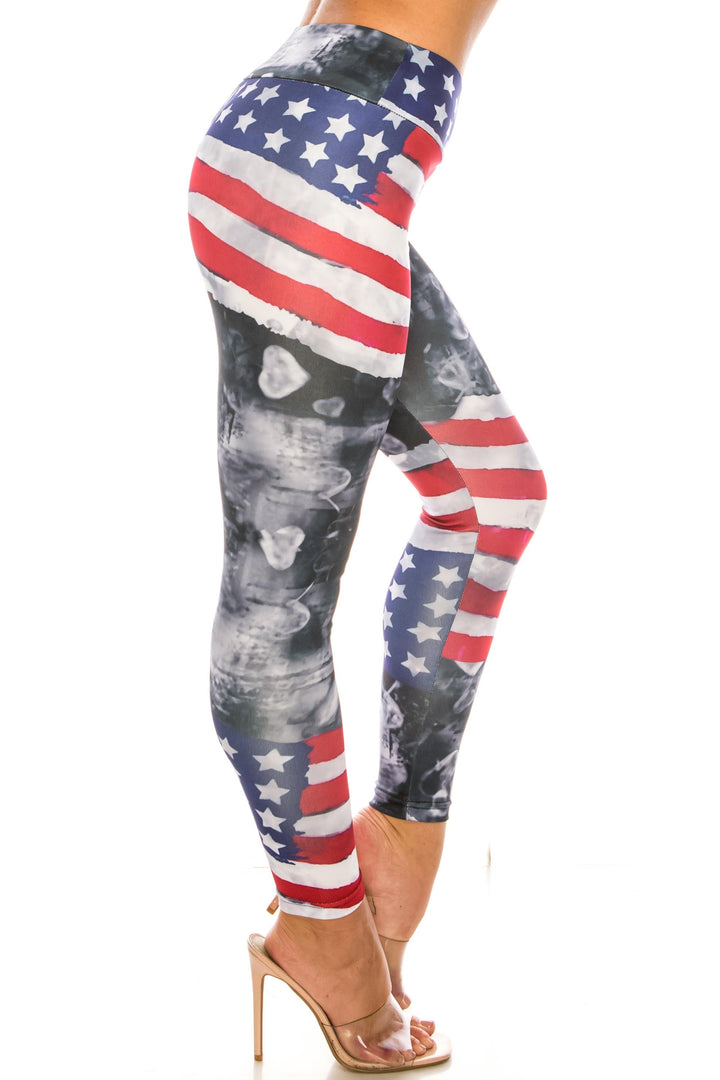 Wholesale Painted USA Flag High Waisted Sport Leggings