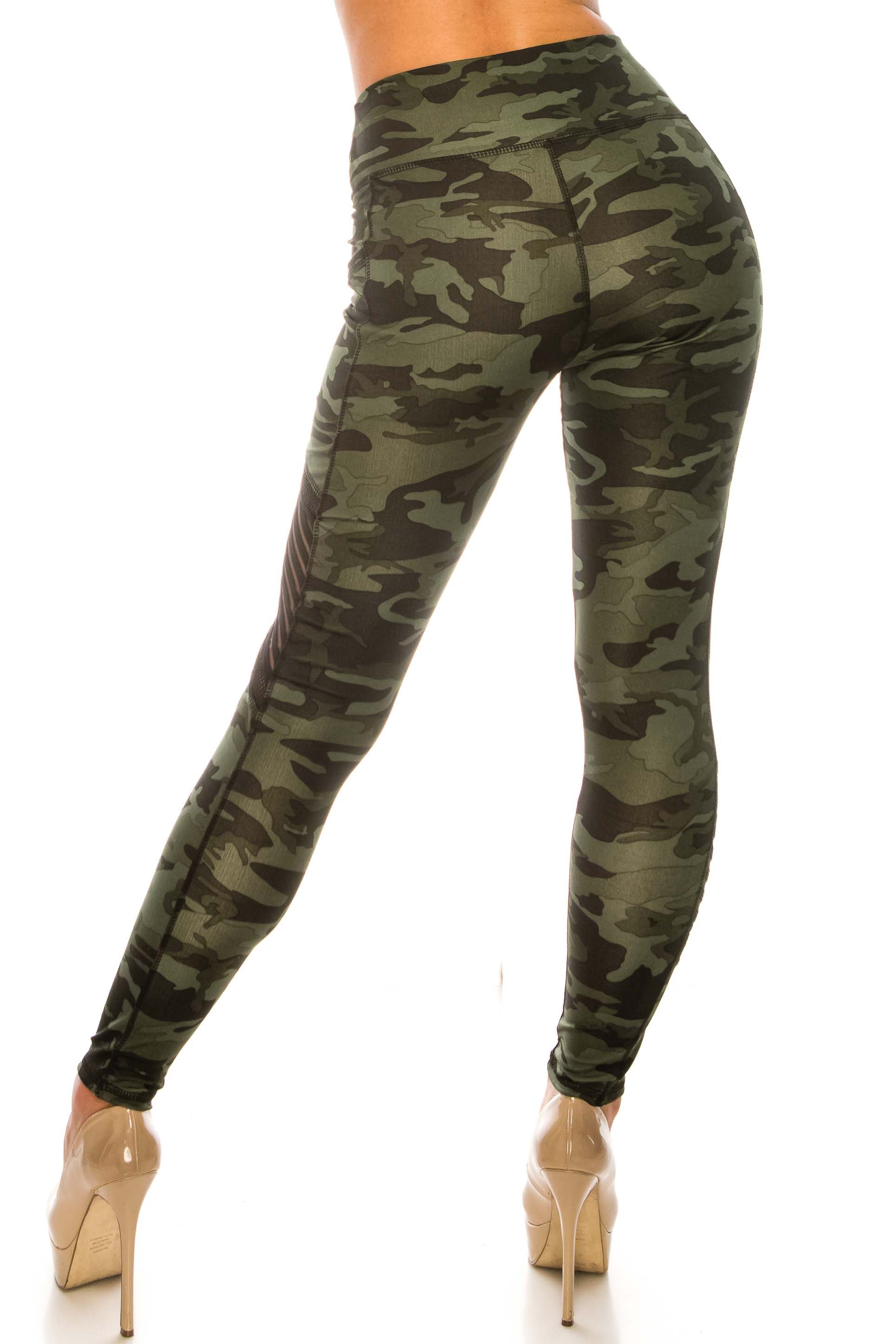Wholesale Dark Olive Camouflage Serrated Mesh High Waisted Sport Leggings