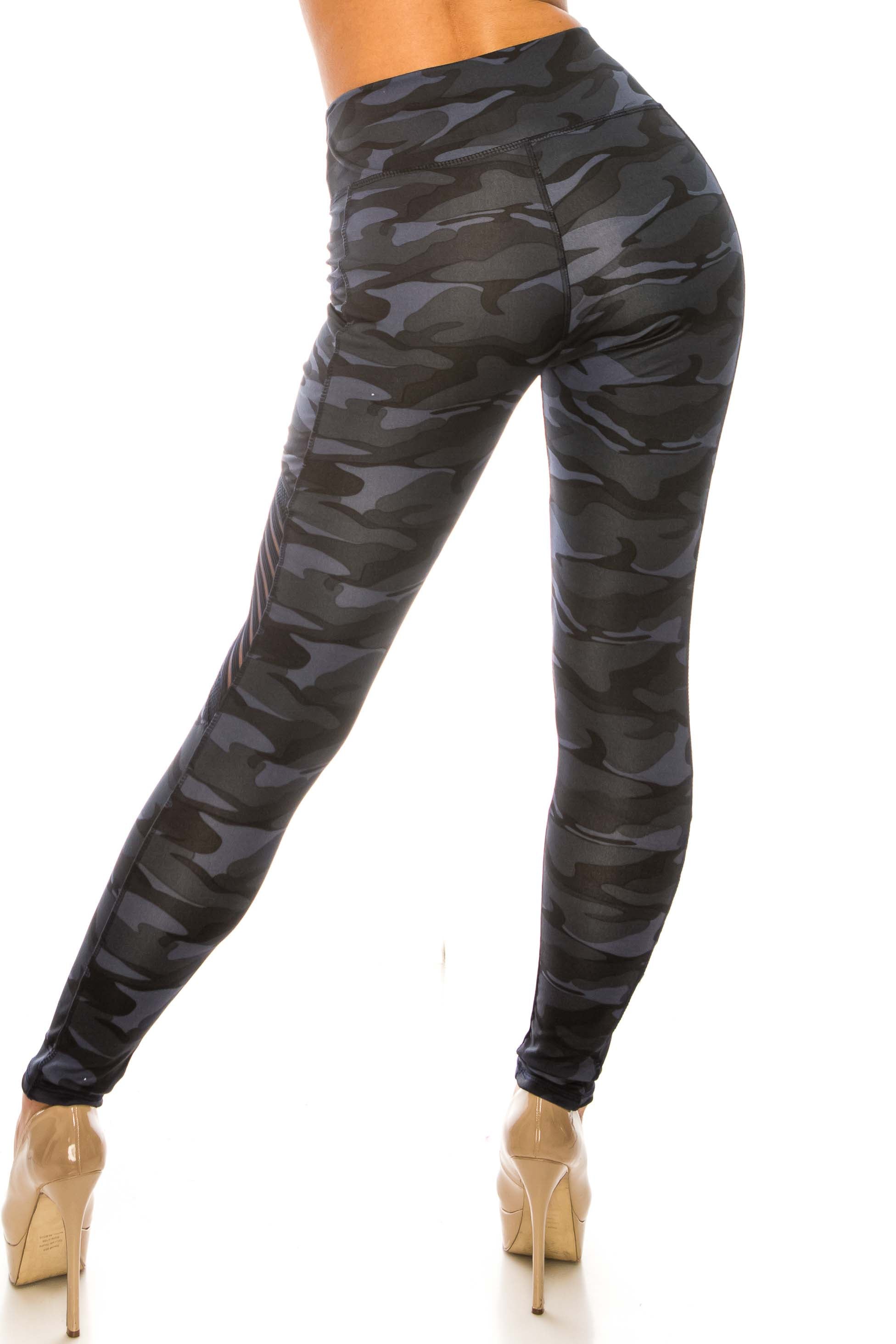 Wholesale Navy Camouflage Serrated Mesh High Waisted Sport Leggings