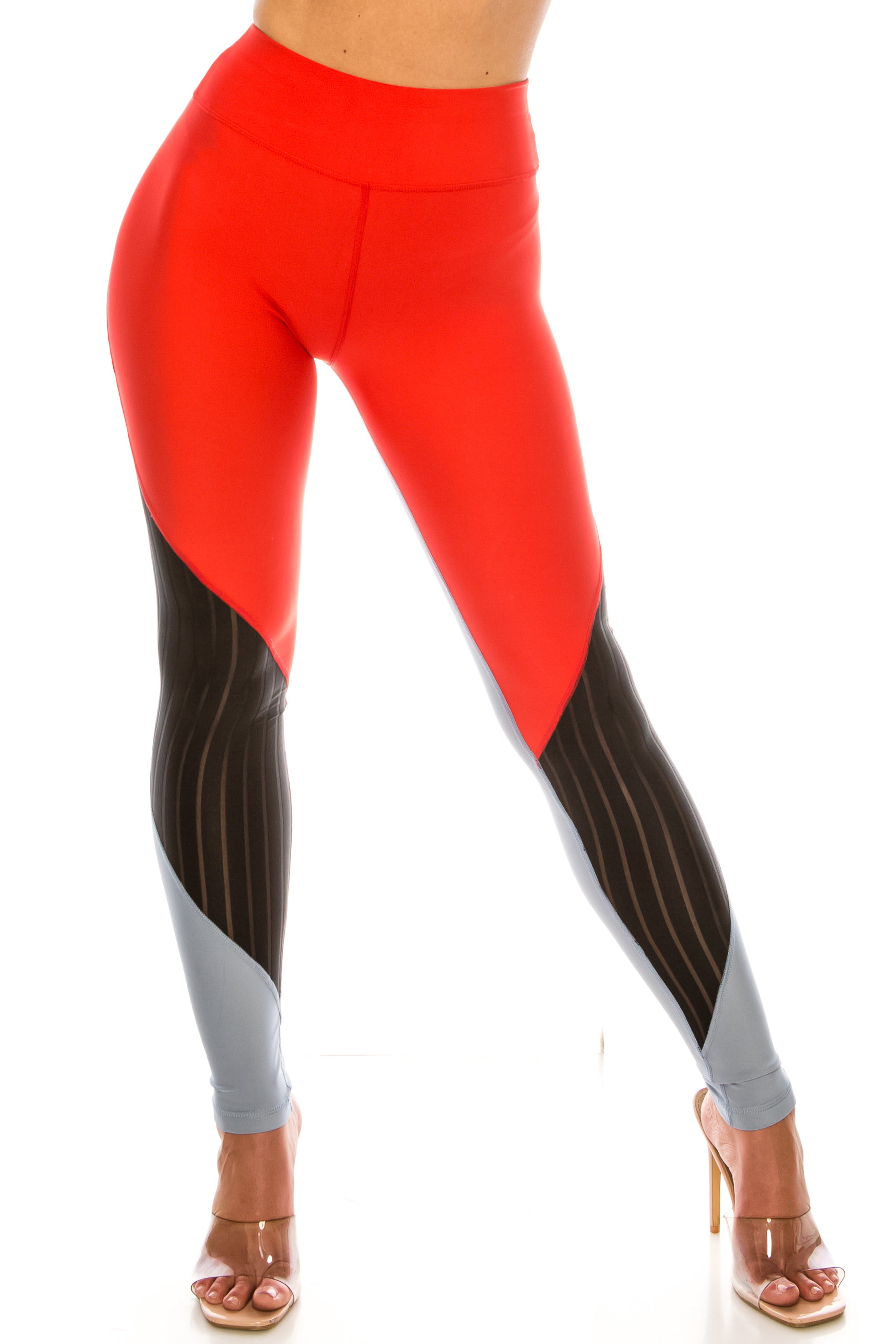 Wholesale Red Wave Mesh High Waisted Sport Leggings