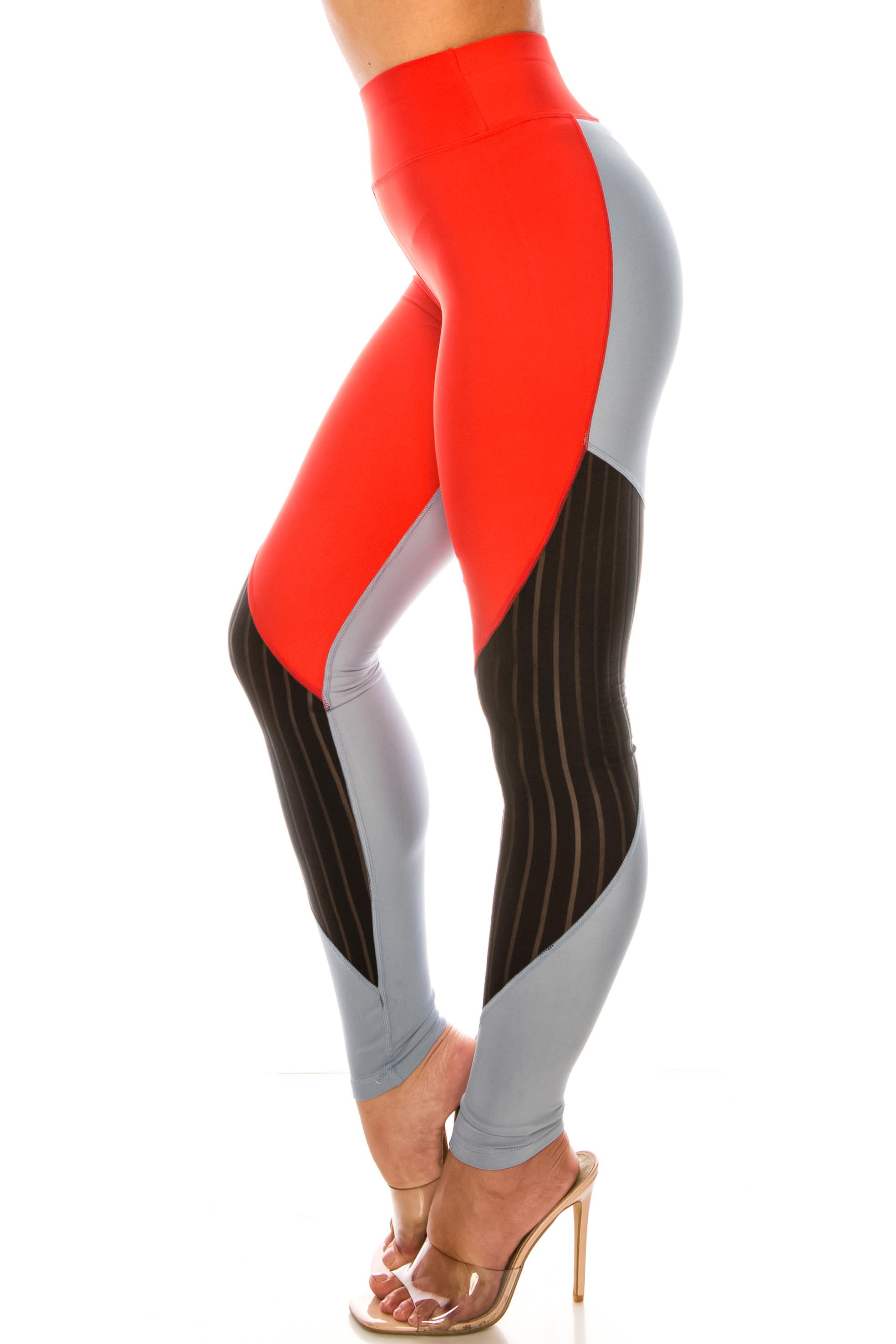 Wholesale Red Wave Mesh High Waisted Sport Leggings