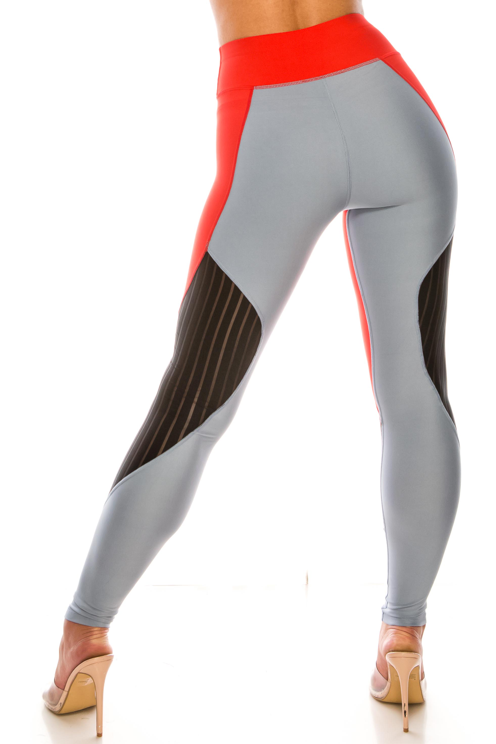 Wholesale Red Wave Mesh High Waisted Sport Leggings