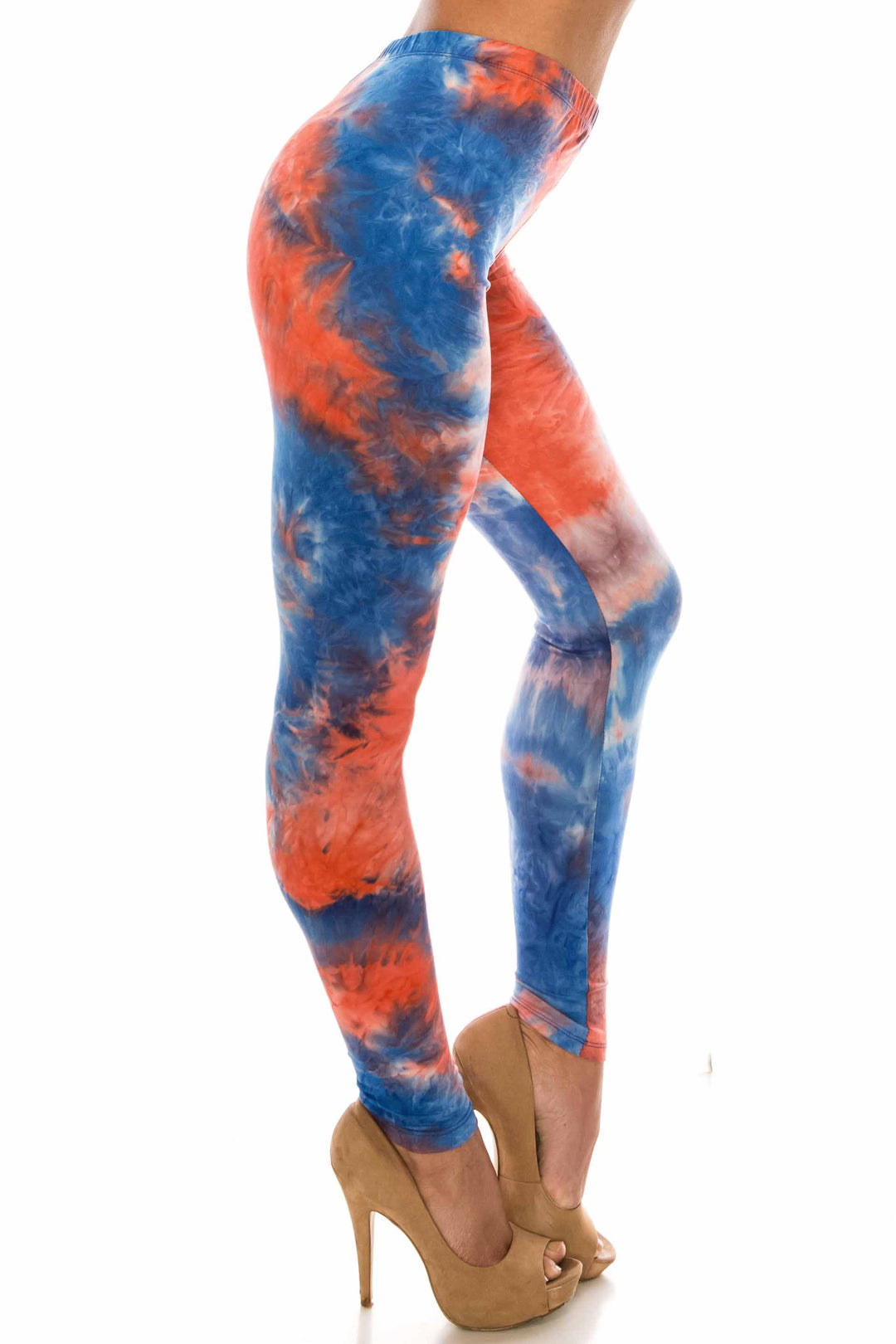 Wholesale Buttery Smooth Red and Blue Tie Dye Leggings
