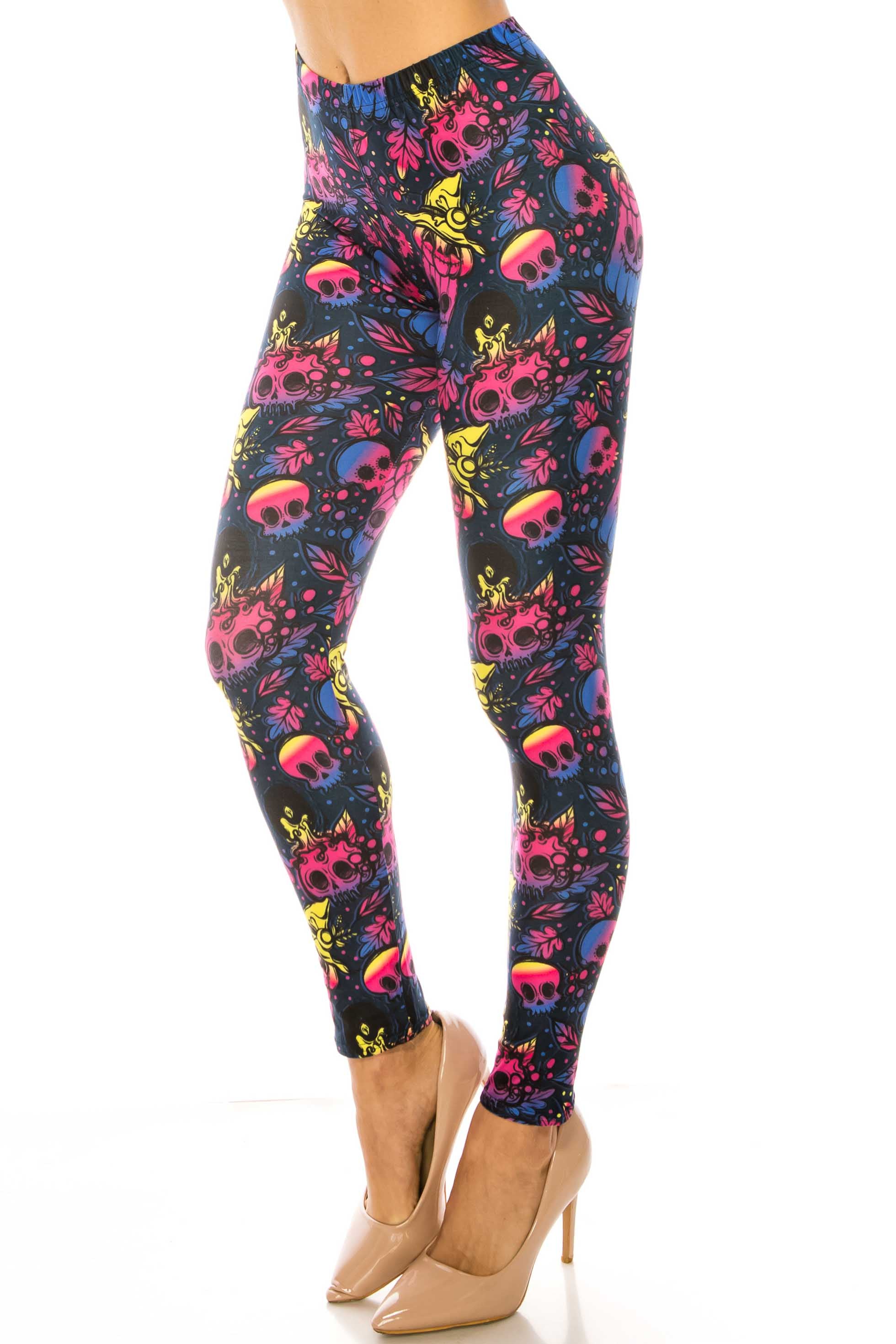 Wholesale Creamy Soft Autumn Ombre Skulls Leggings - USA Fashion