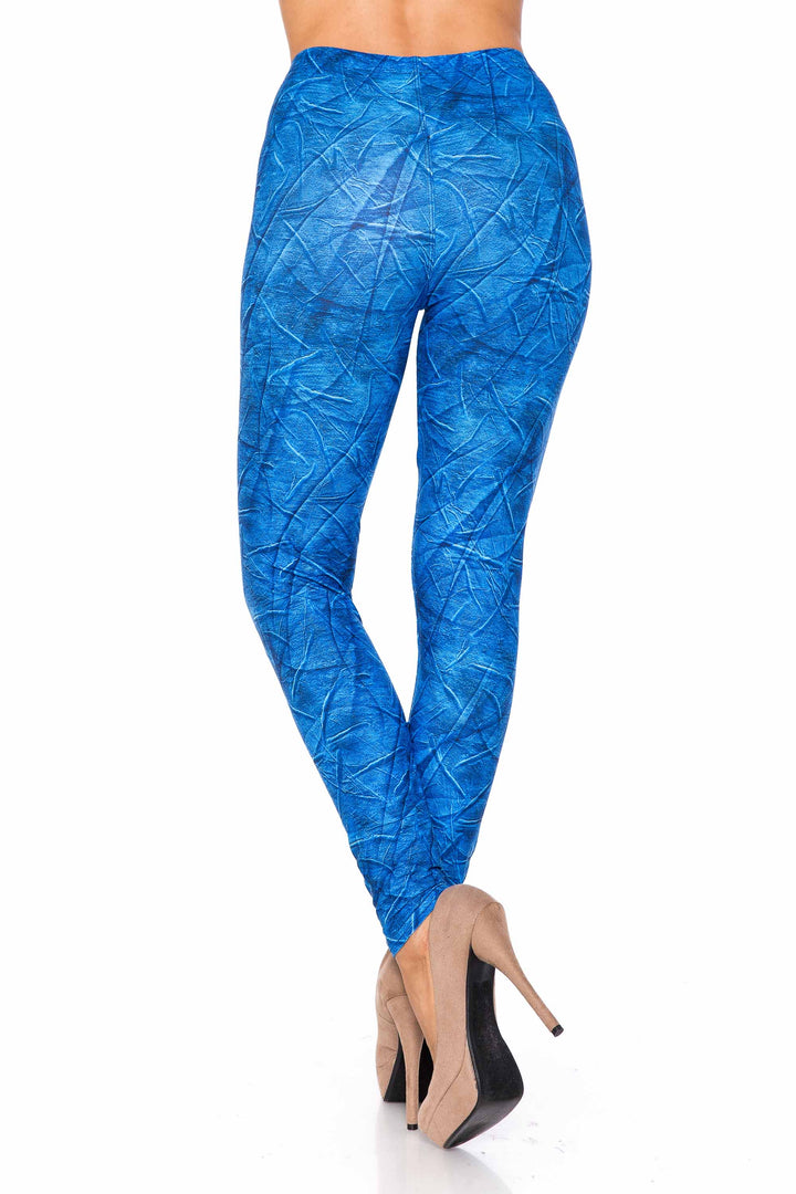 Wholesale Creamy Soft Blue Wrinkled Denim Leggings - USA Fashion